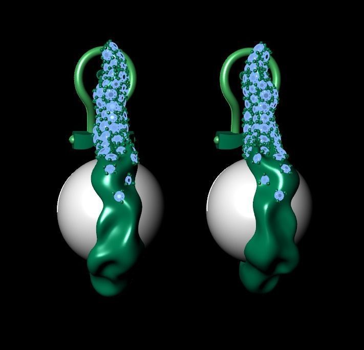 sea earrings with pearls and stones 3D print model_8