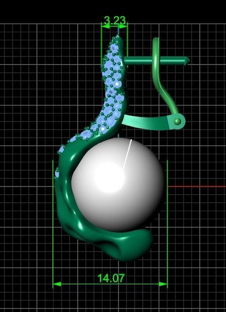 sea earrings with pearls and stones 3D print model_7