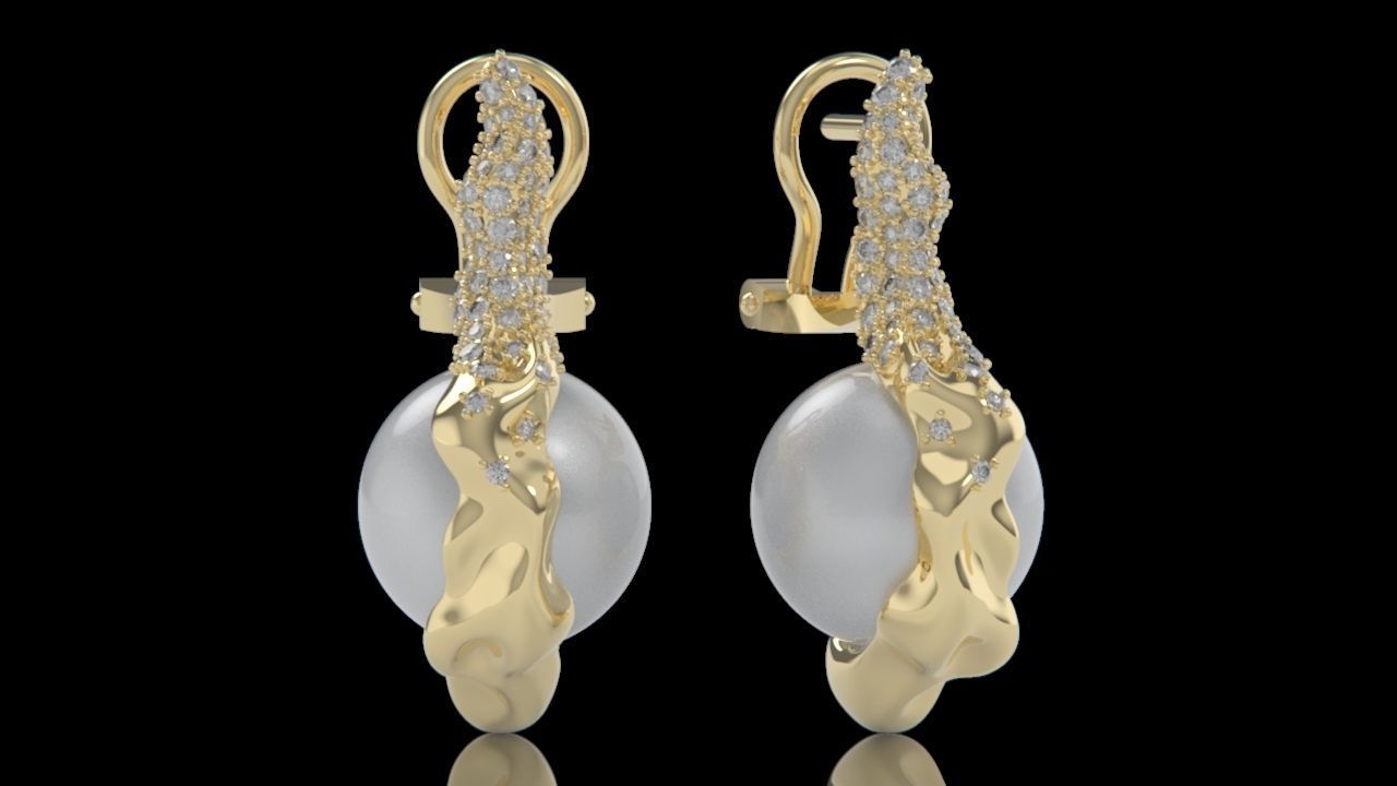 sea earrings with pearls and stones 3D print model_25