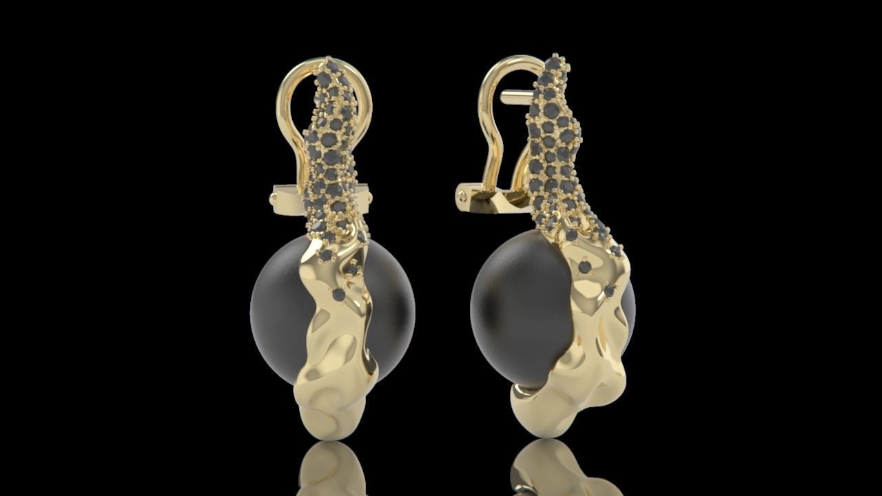 sea earrings with pearls and stones 3D print model_29