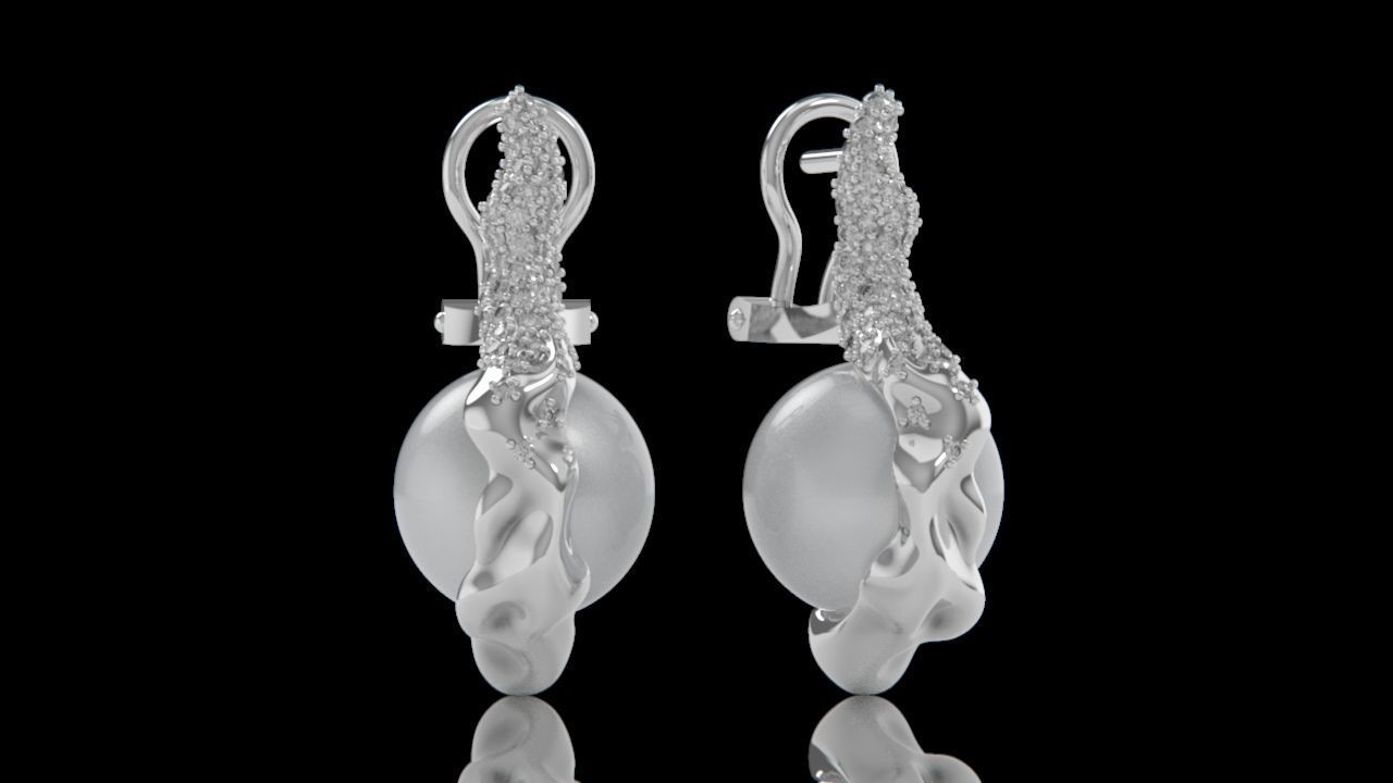 sea earrings with pearls and stones 3D print model_14