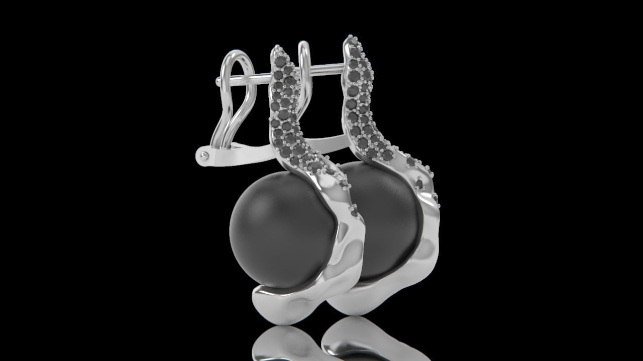sea earrings with pearls and stones 3D print model_23