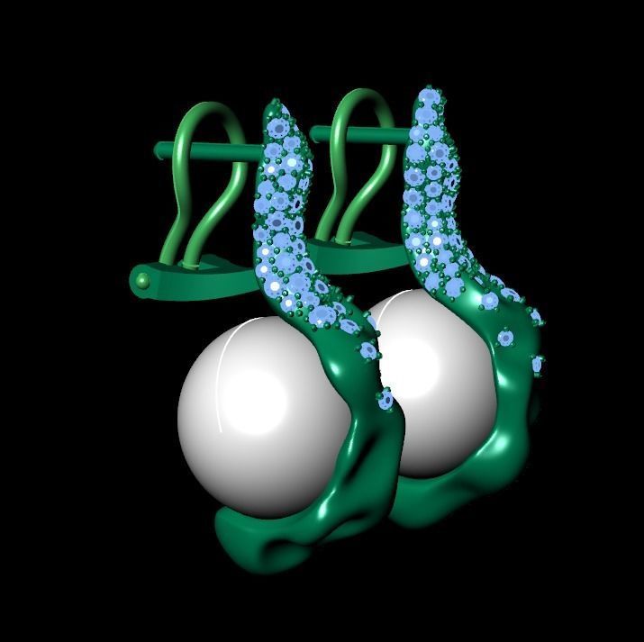 sea earrings with pearls and stones 3D print model_10