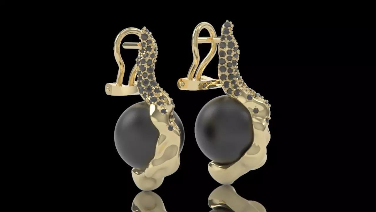 sea earrings with pearls and stones 3D print model_0