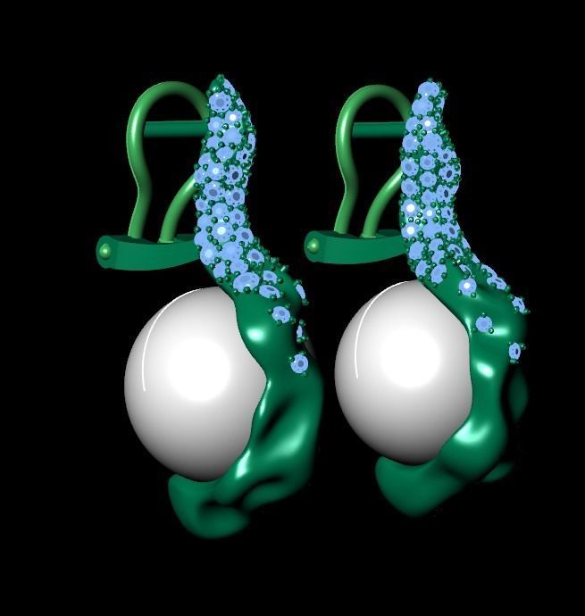 sea earrings with pearls and stones 3D print model_9