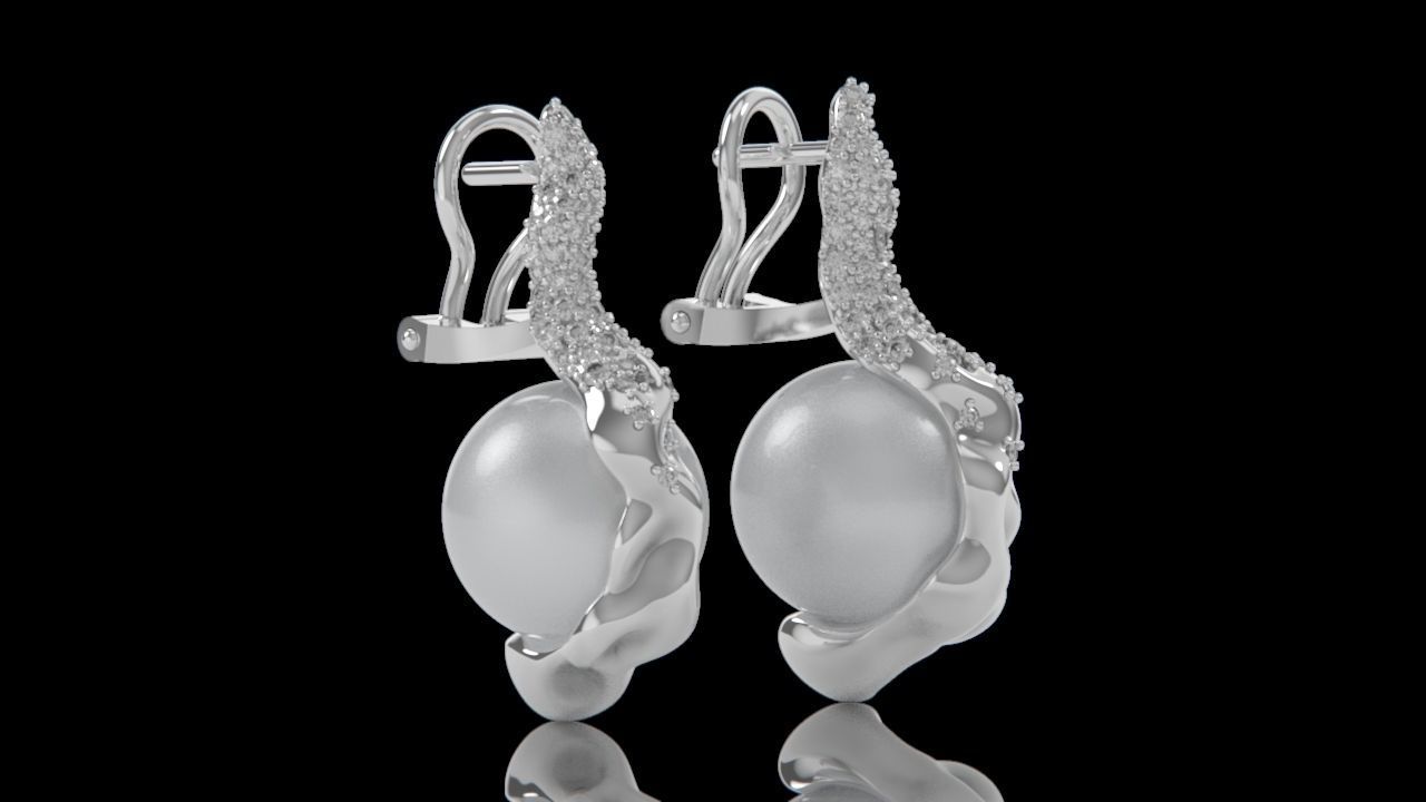 sea earrings with pearls and stones 3D print model_12