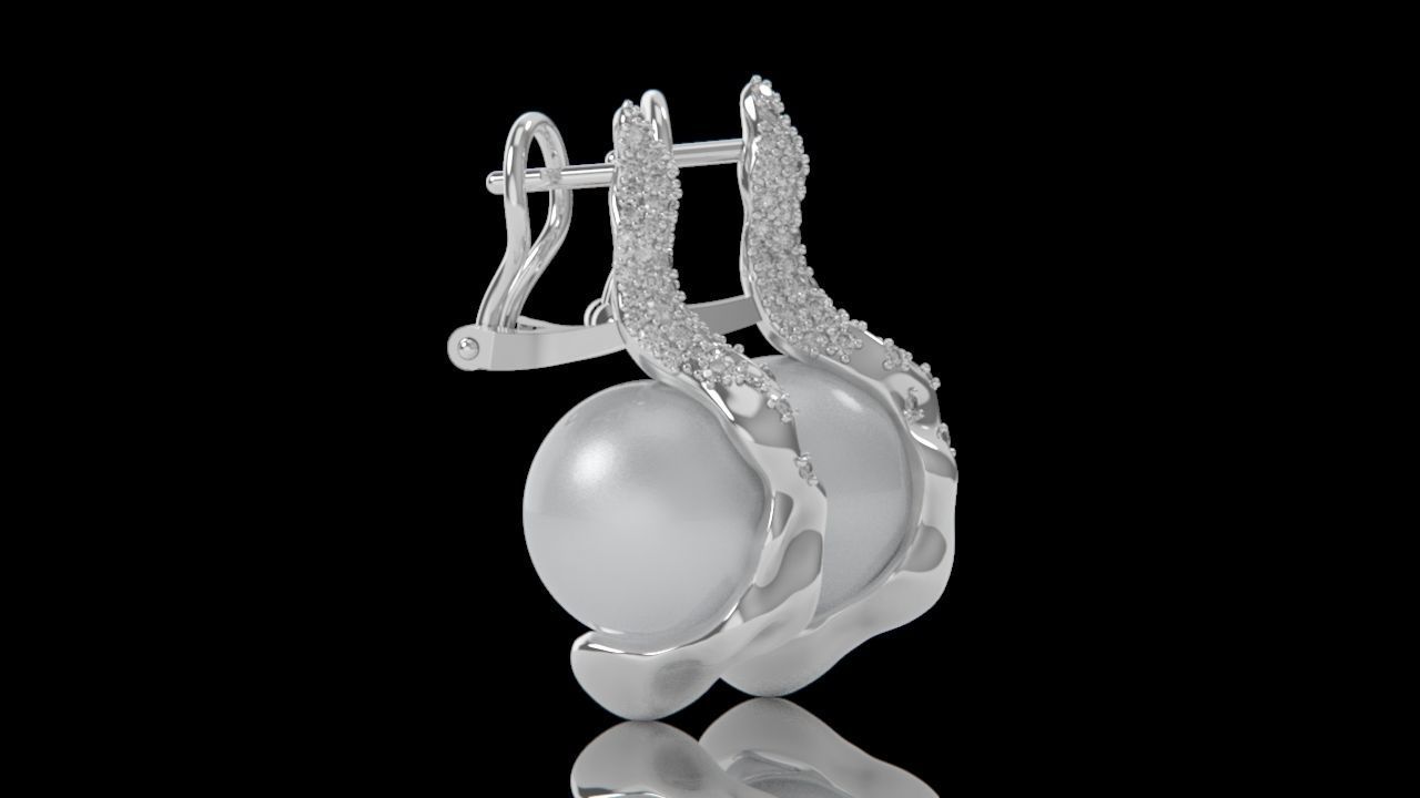 sea earrings with pearls and stones 3D print model_30