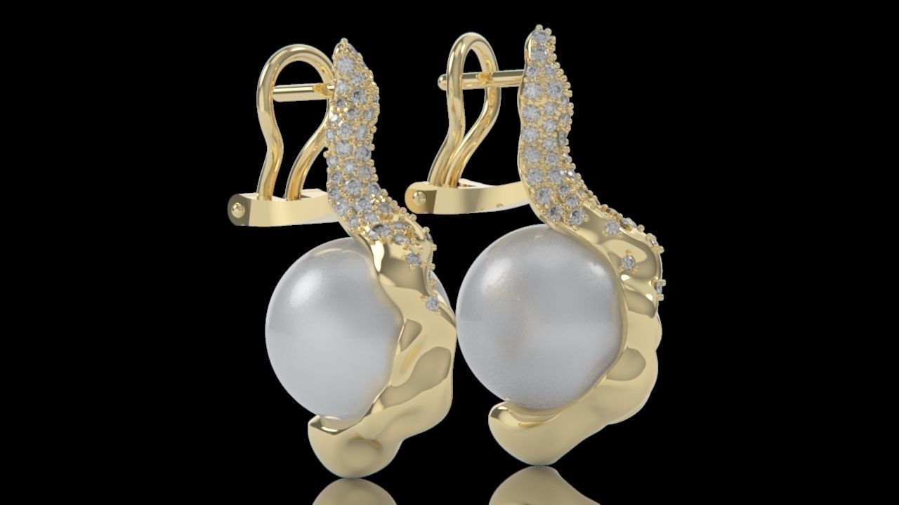 sea earrings with pearls and stones 3D print model_19