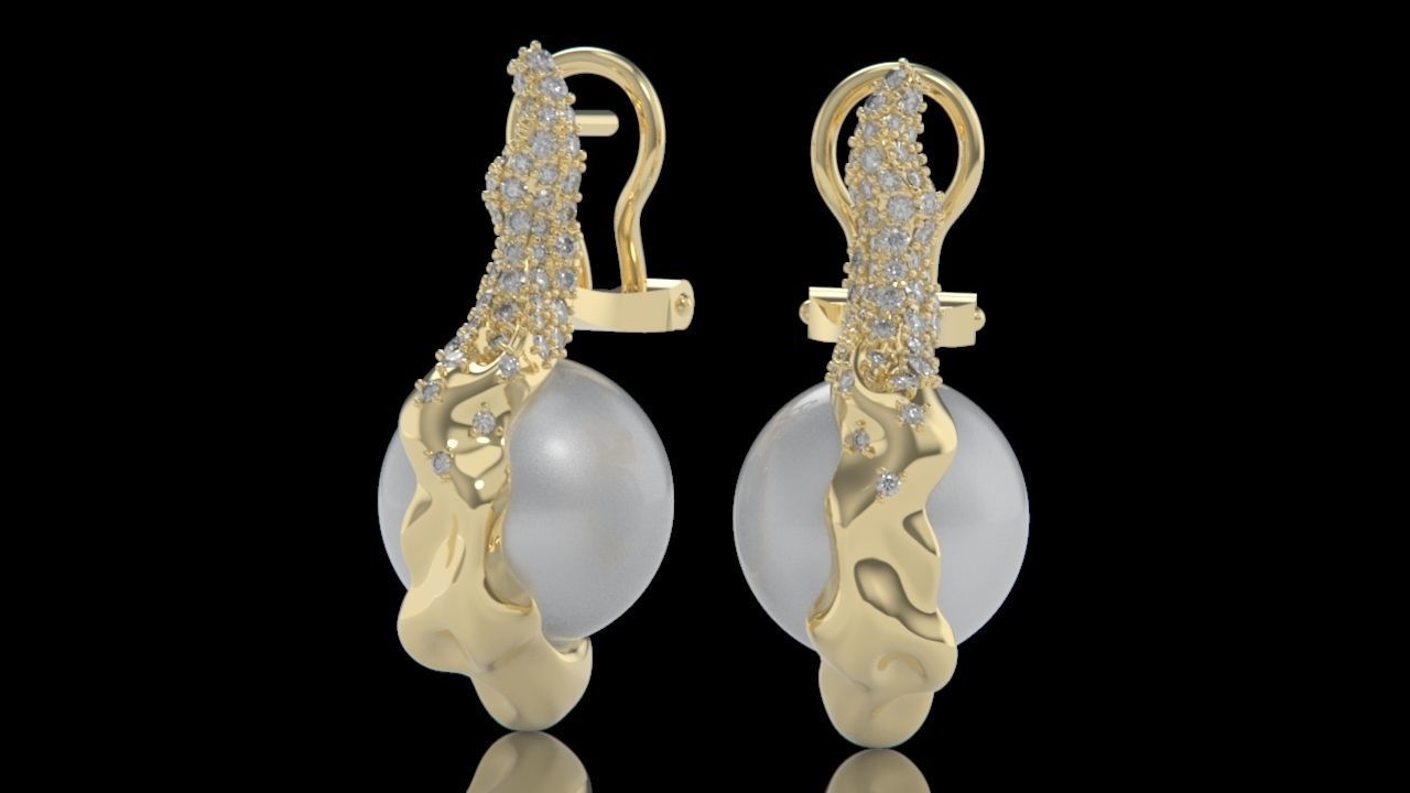 sea earrings with pearls and stones 3D print model_26