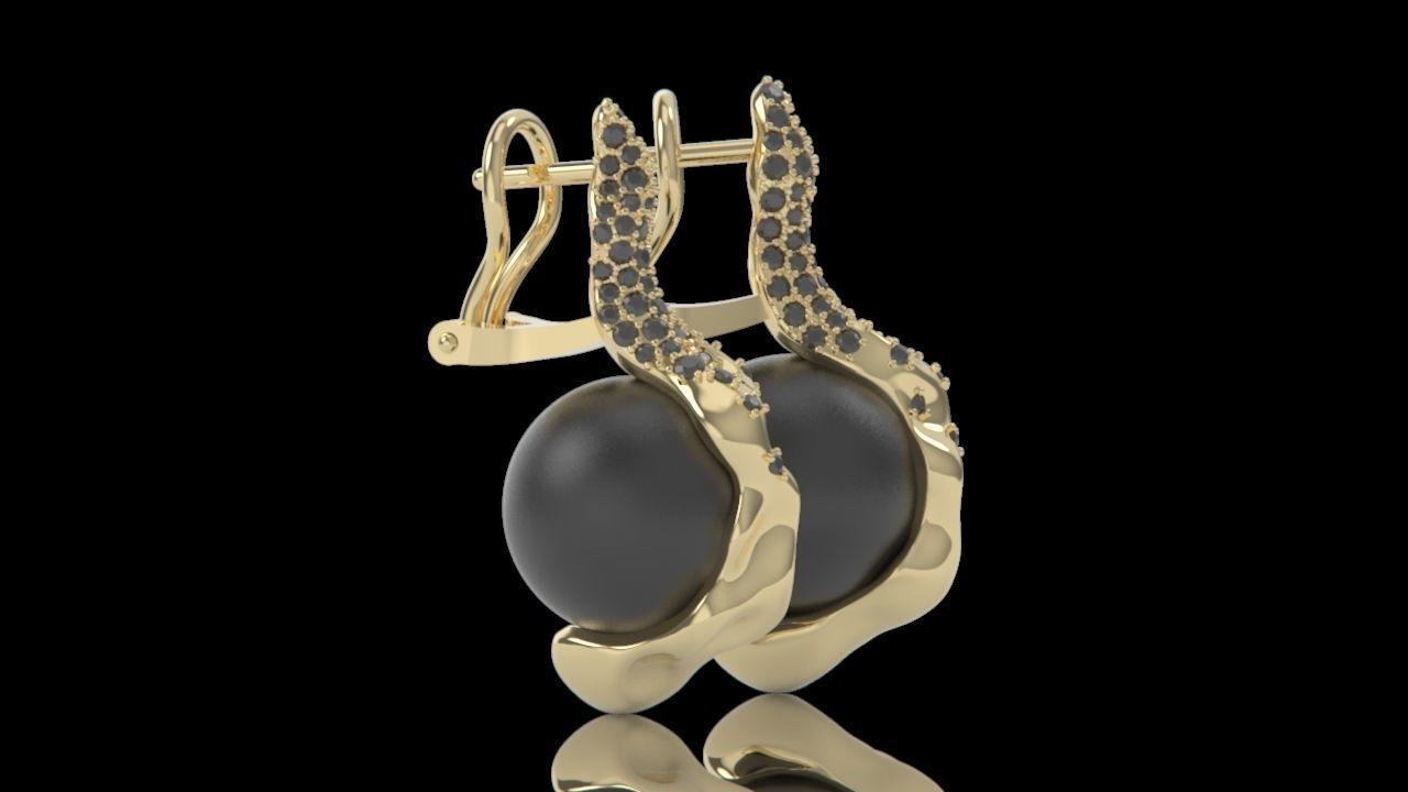 sea earrings with pearls and stones 3D print model_28