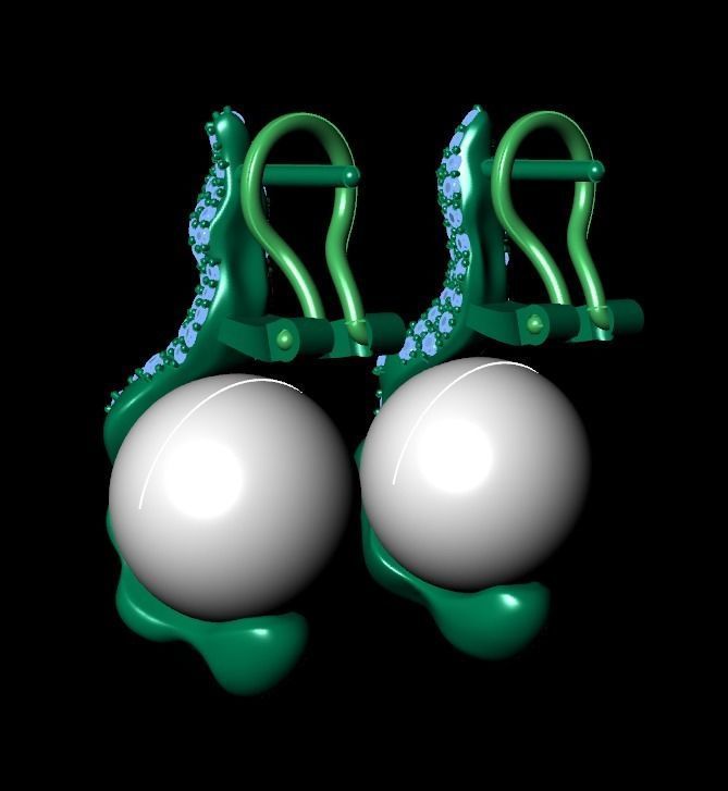 sea earrings with pearls and stones 3D print model_11