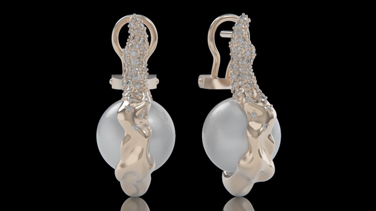 sea earrings with pearls and stones 3D print model_21