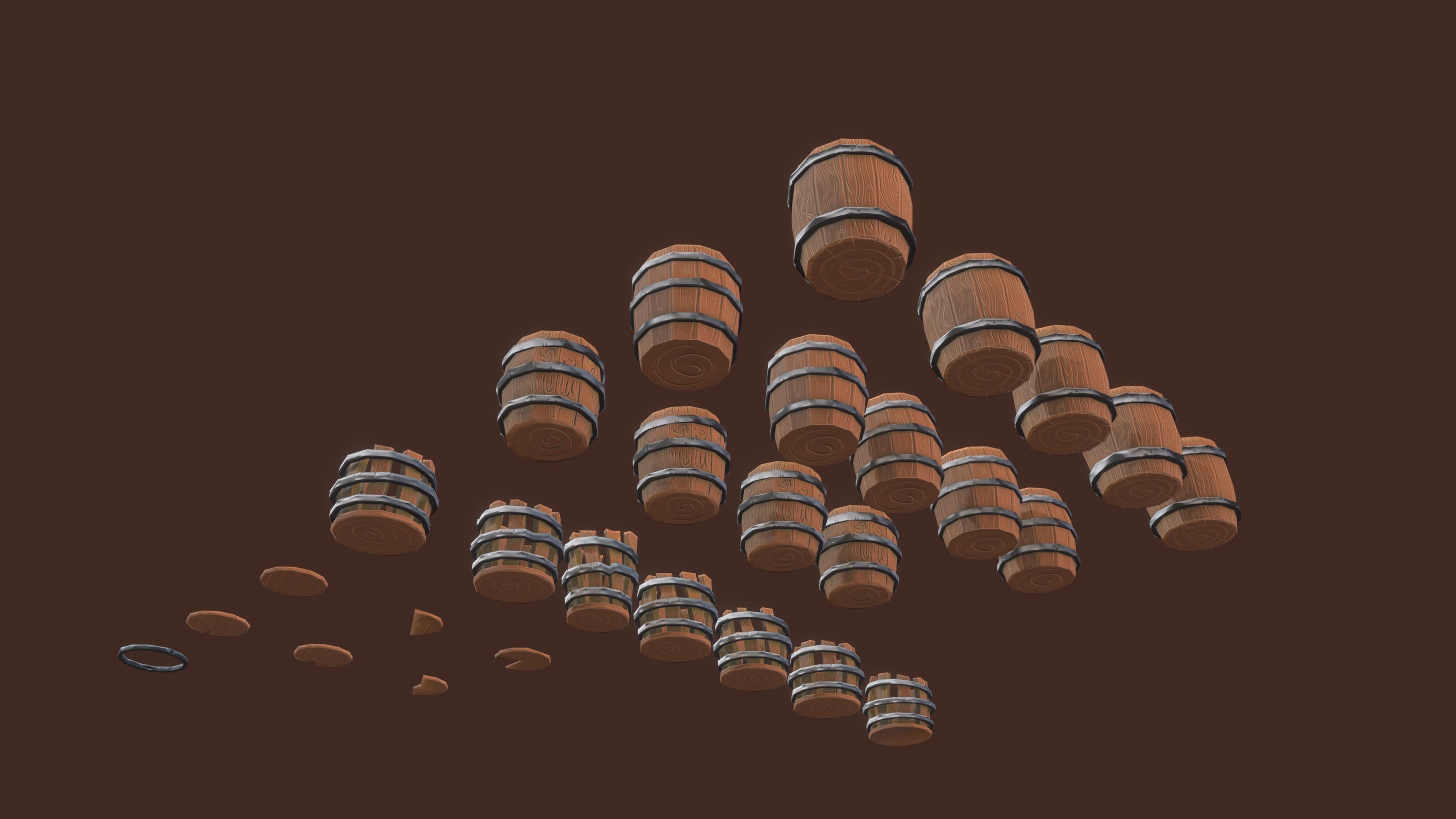 Stylized PBR Barrels Pack Low-poly 3D model_7