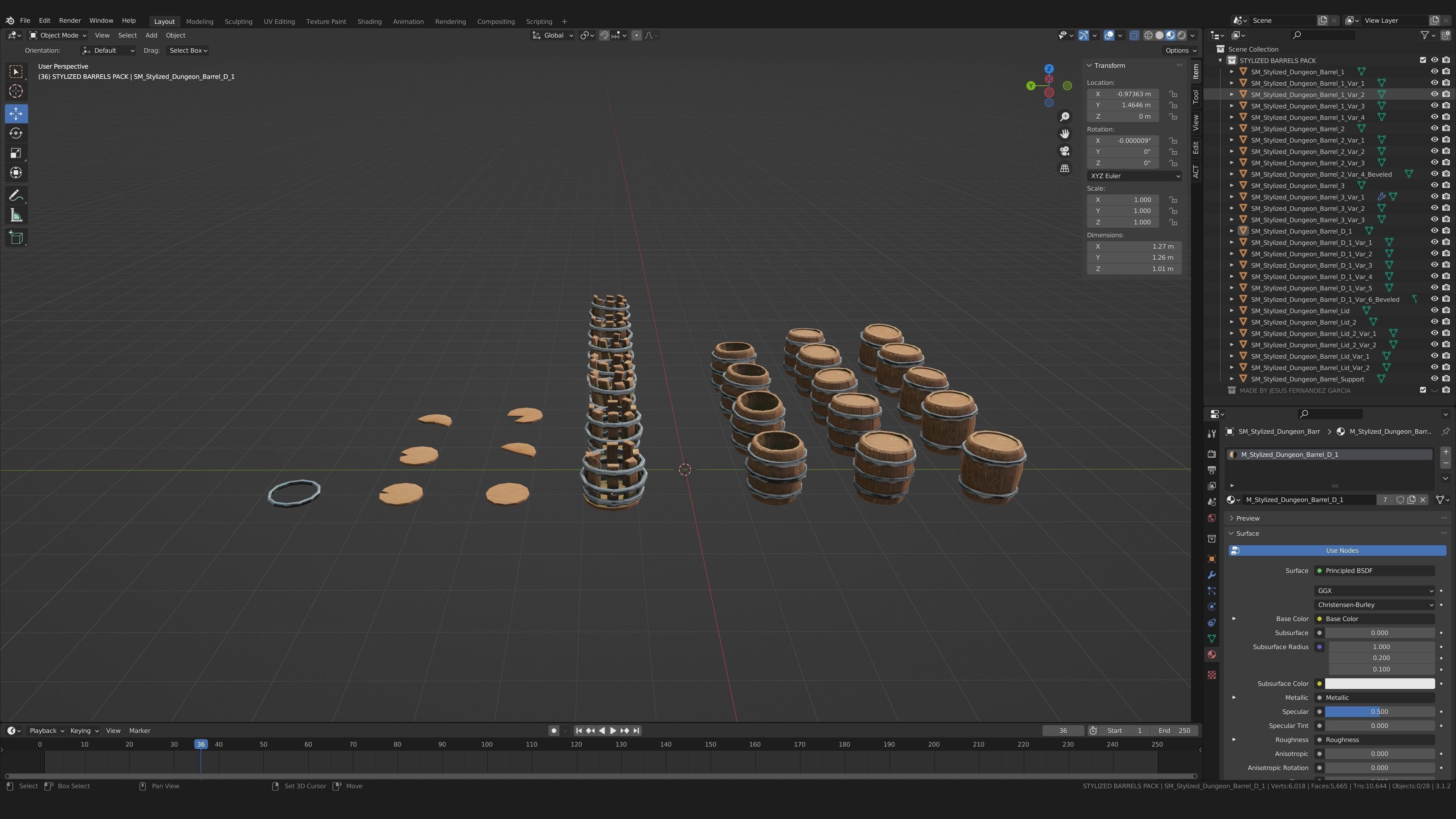 Stylized PBR Barrels Pack Low-poly 3D model_10