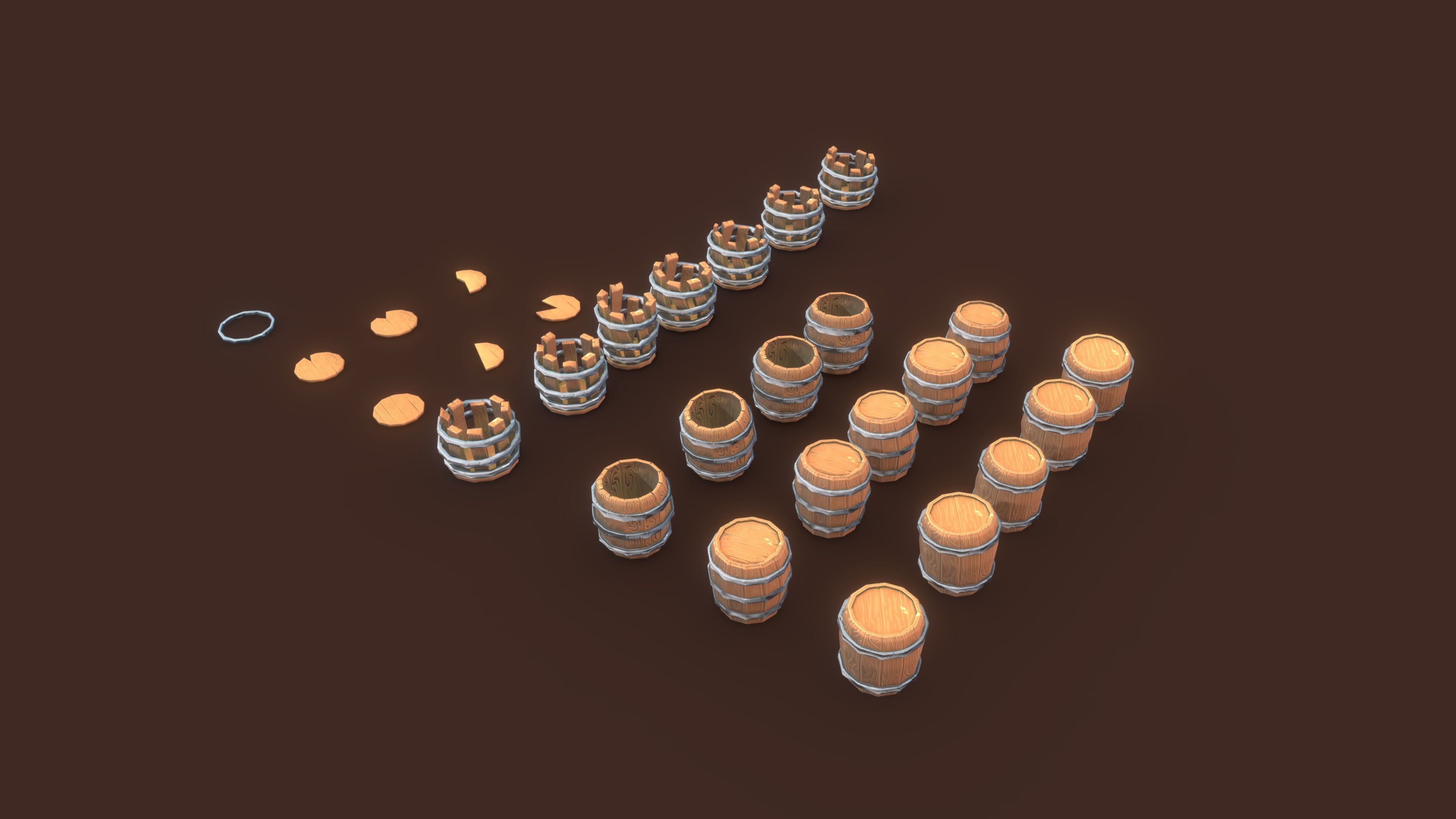 Stylized PBR Barrels Pack Low-poly 3D model_4