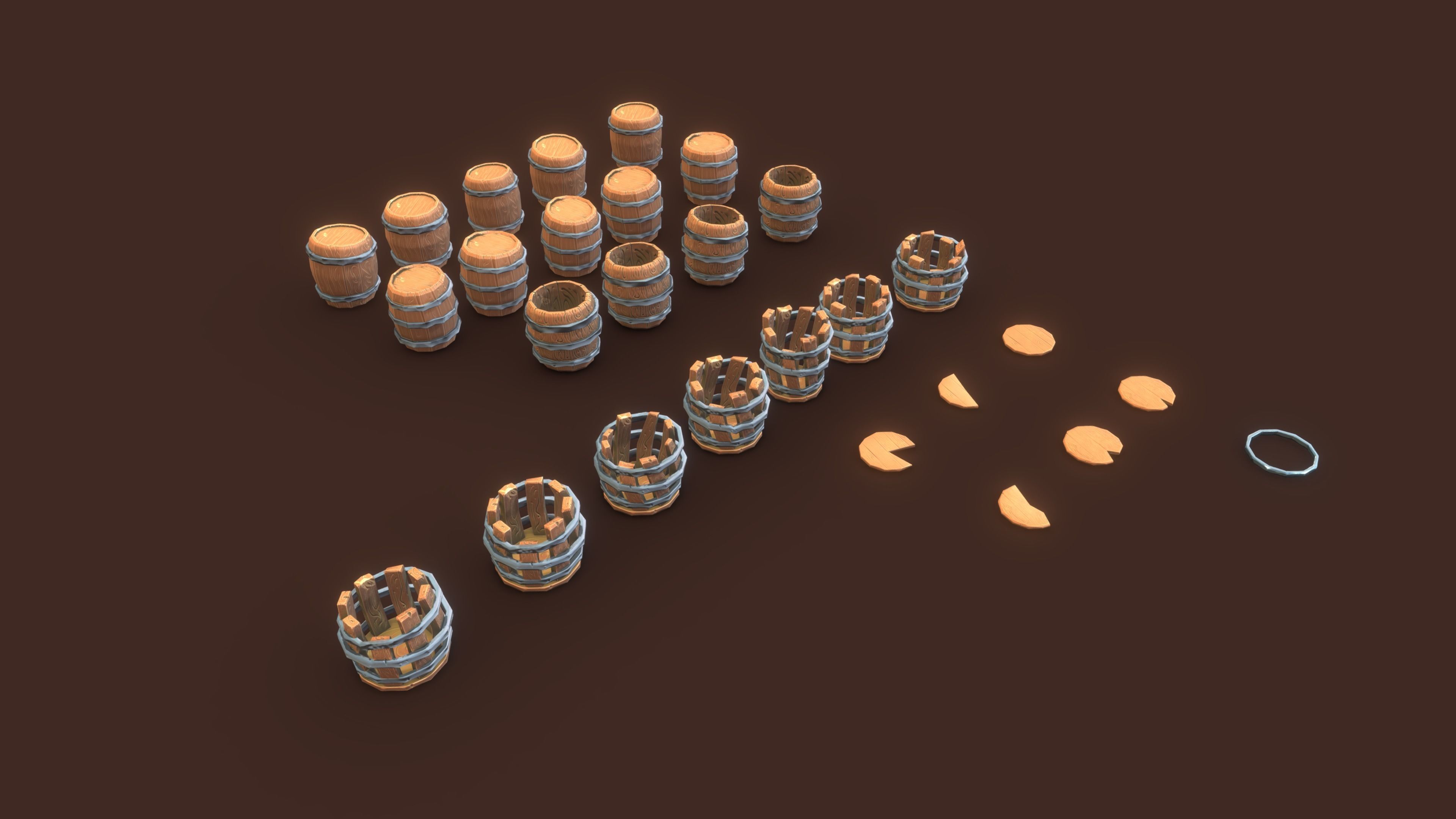 Stylized PBR Barrels Pack Low-poly 3D model_6
