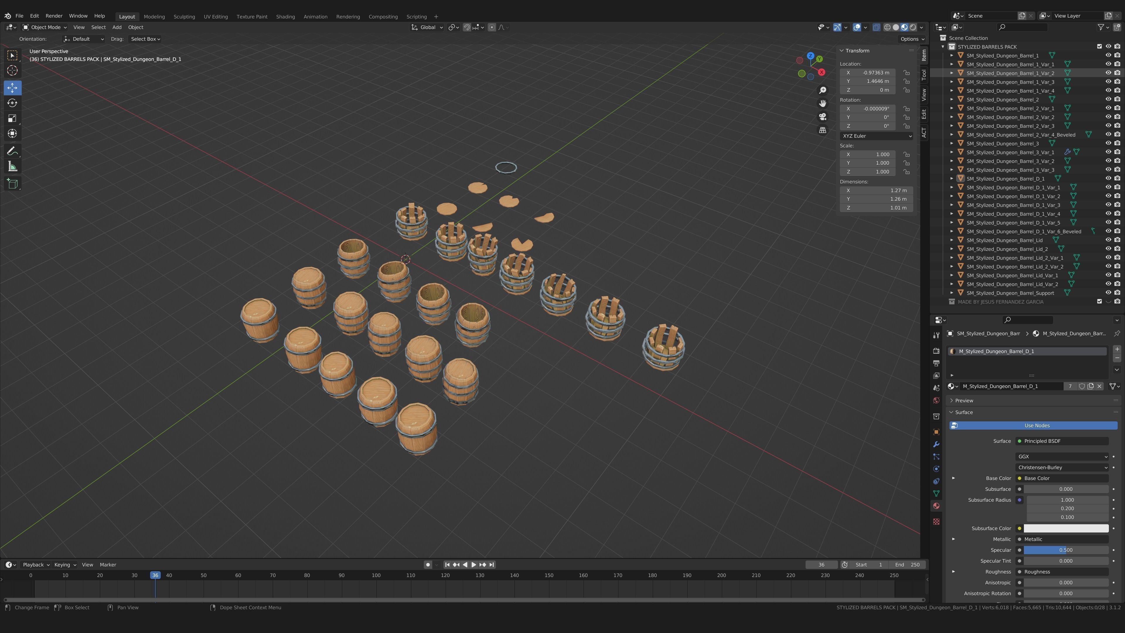 Stylized PBR Barrels Pack Low-poly 3D model_11