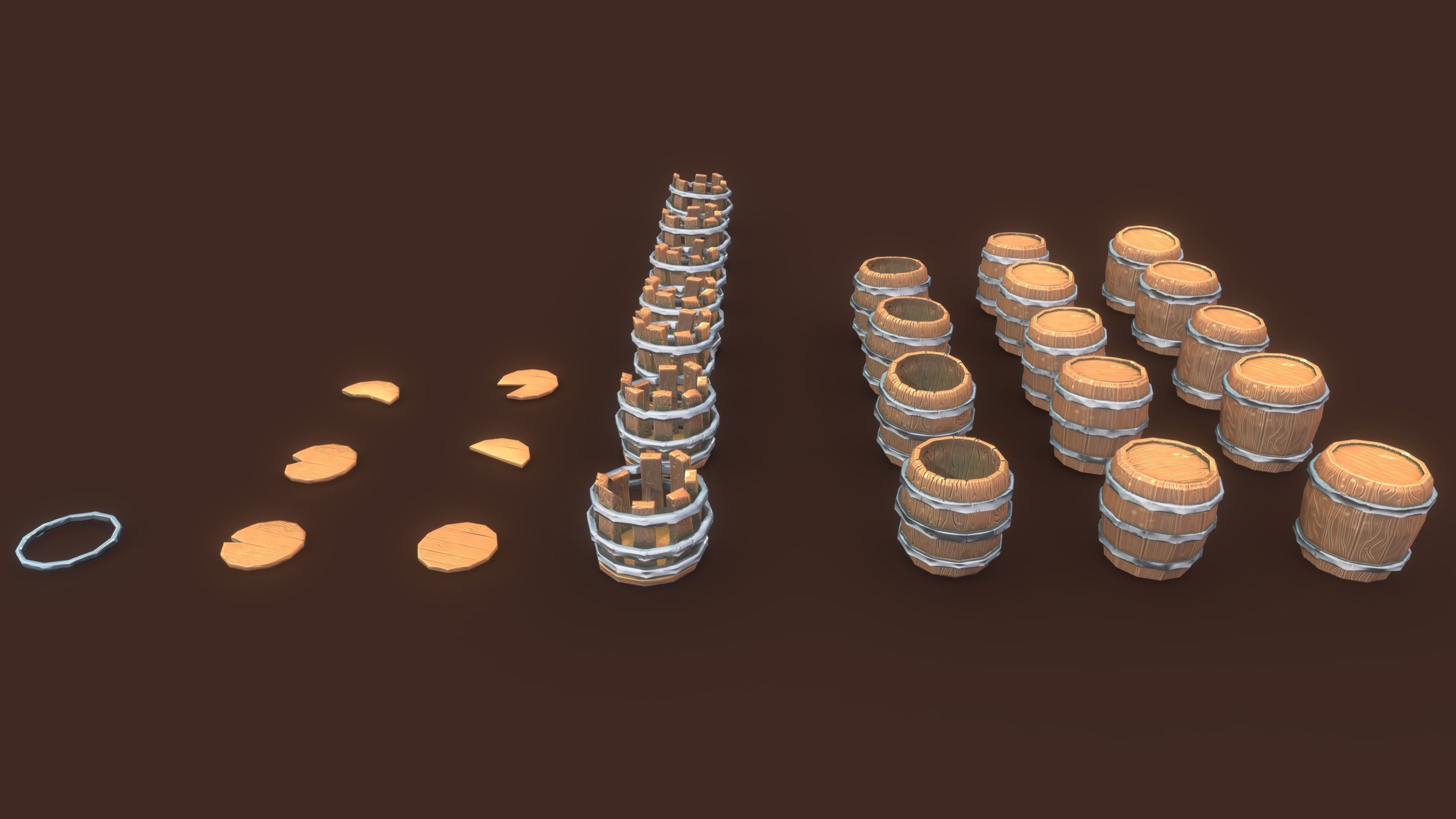 Stylized PBR Barrels Pack Low-poly 3D model_2