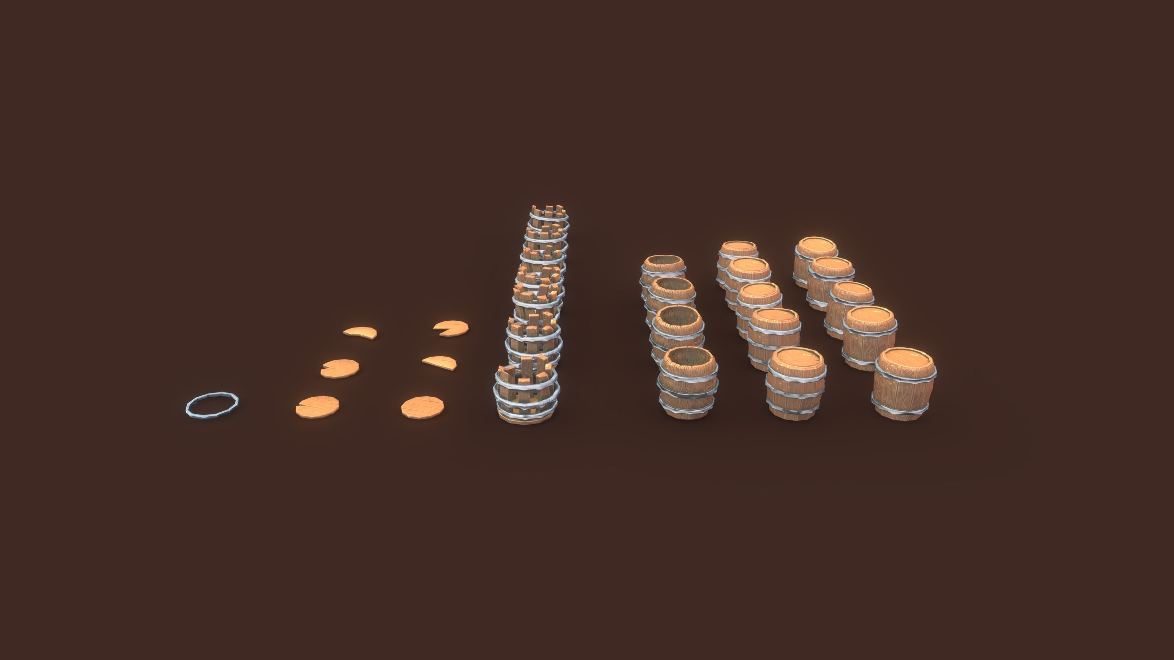 Stylized PBR Barrels Pack Low-poly 3D model_1
