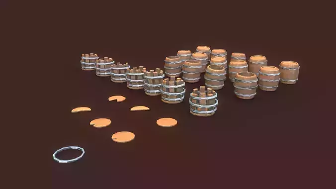 Stylized PBR Barrels Pack Low-poly 3D model