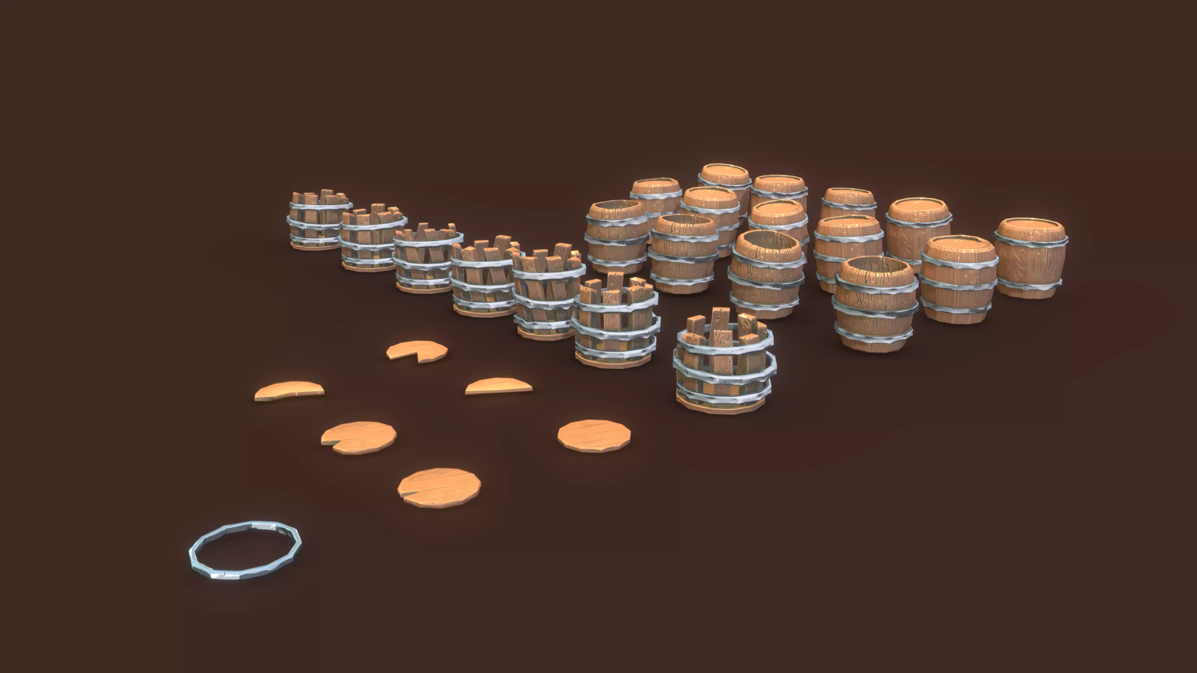 Stylized PBR Barrels Pack Low-poly 3D model_0