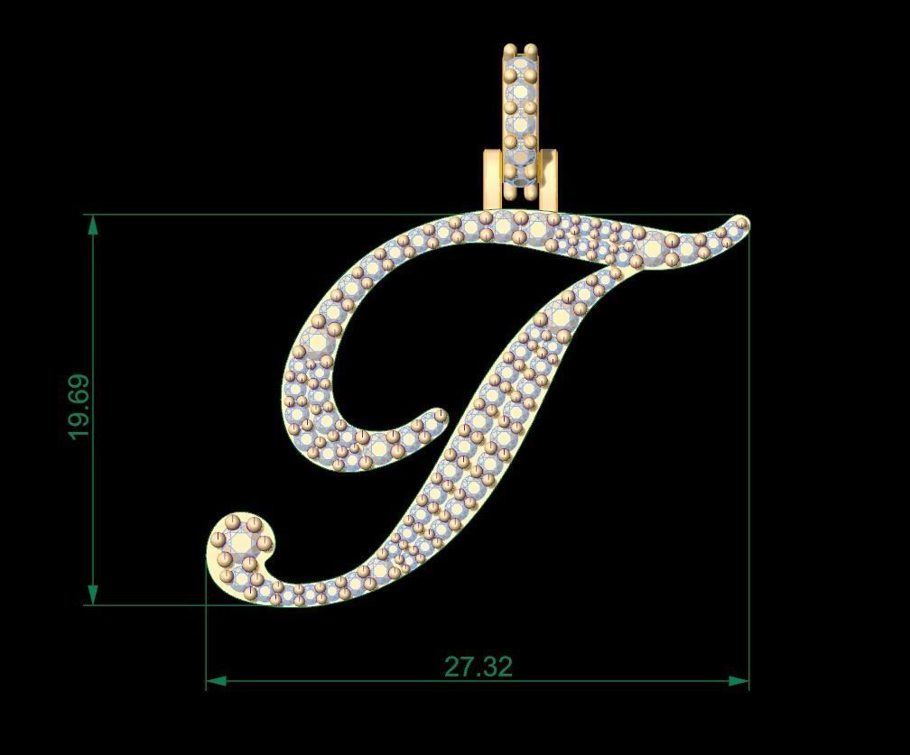 Initial Letter T Necklace Pendant Alphabet Pendant  3D print model_1