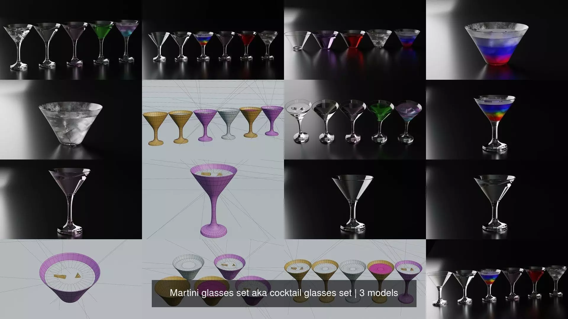 Martini glasses set aka cocktail glasses set 3D Model Collection_1