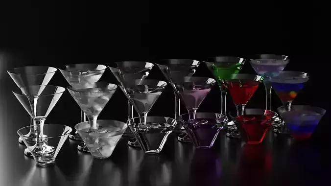 Martini glasses set aka cocktail glasses set 3D Model Collection