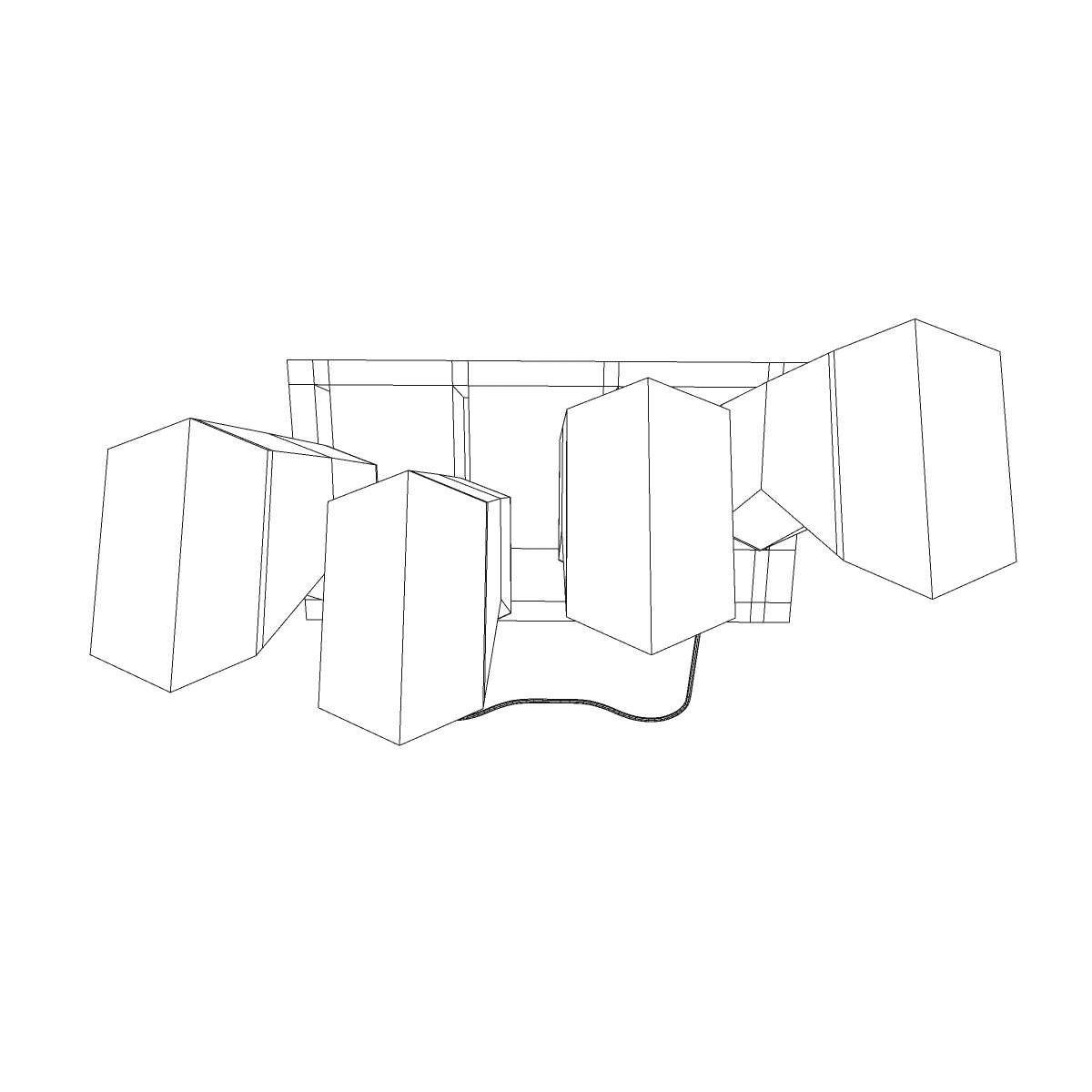 knives three in wooden box 3D model_12