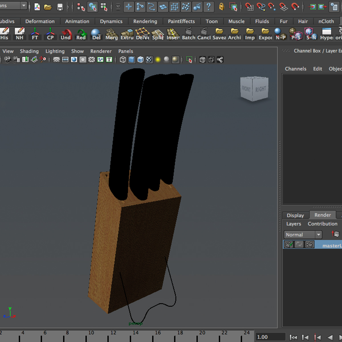 knives three in wooden box 3D model_8