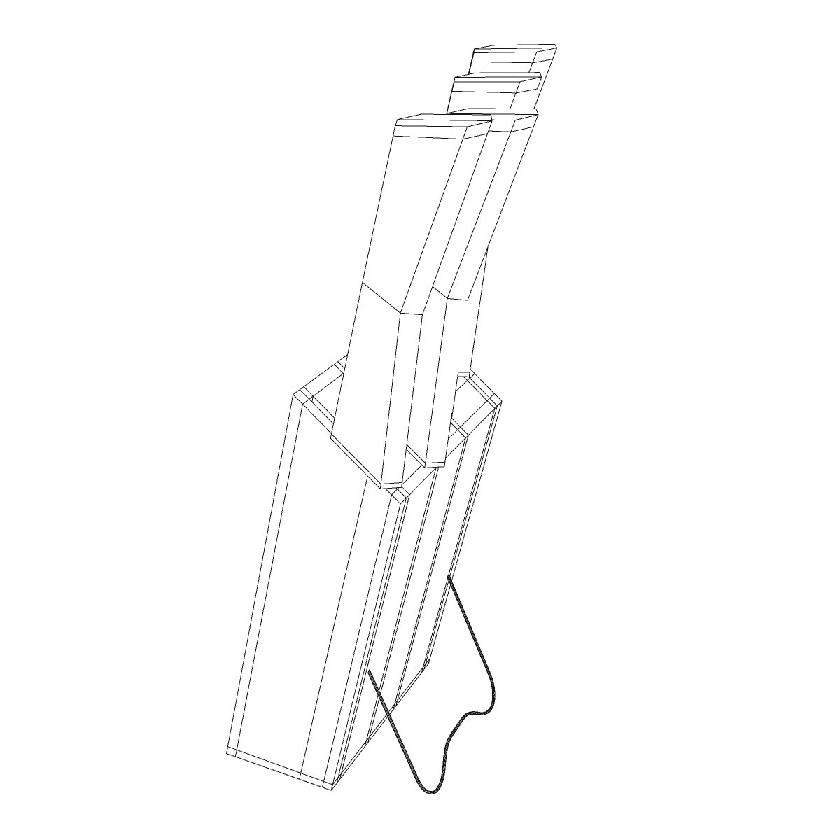 knives three in wooden box 3D model_14