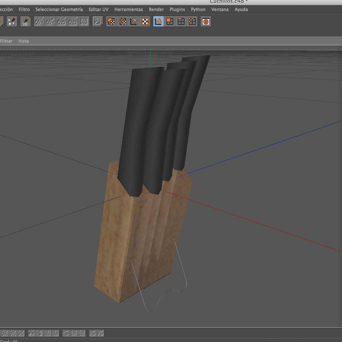 knives three in wooden box 3D model_7