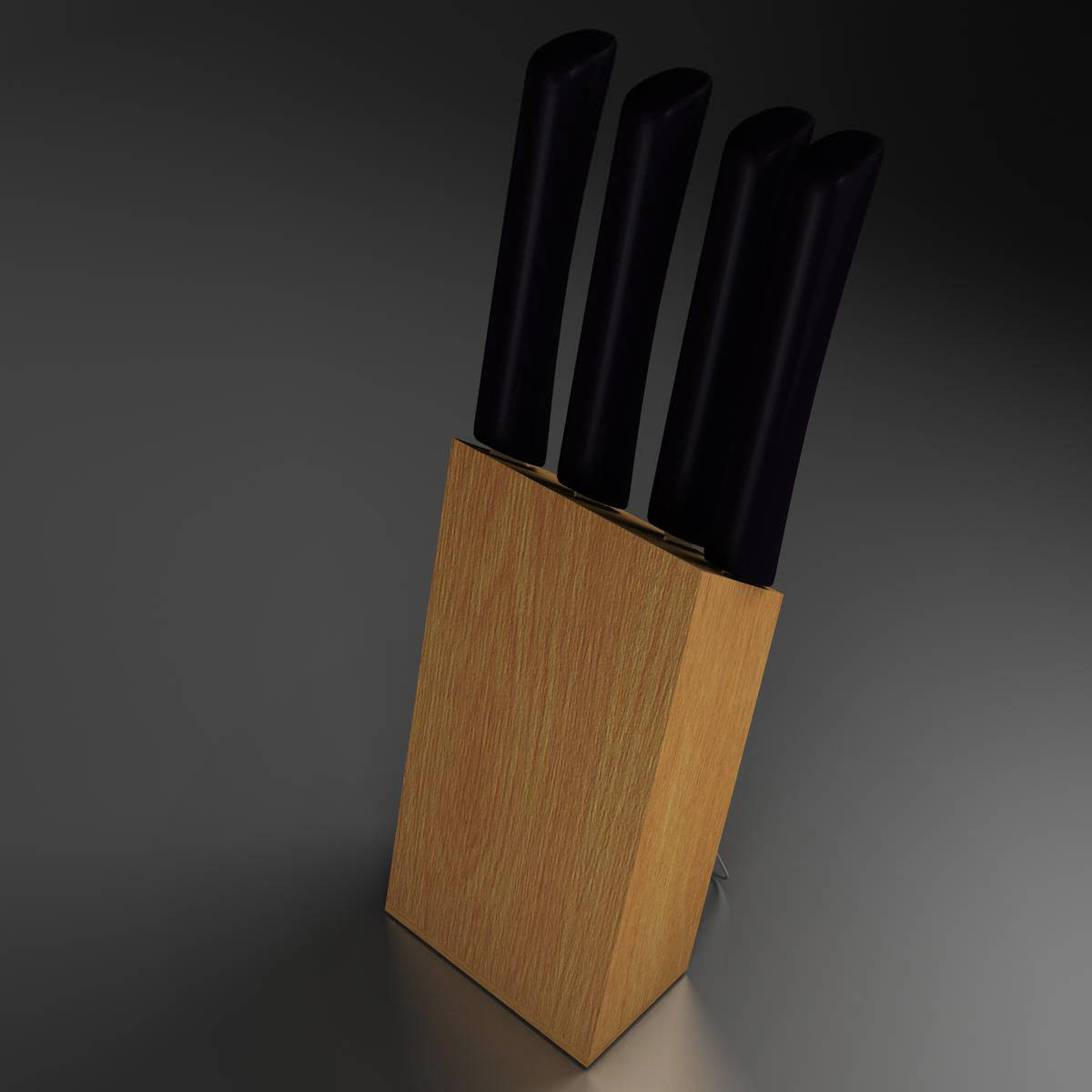 knives three in wooden box 3D model_3
