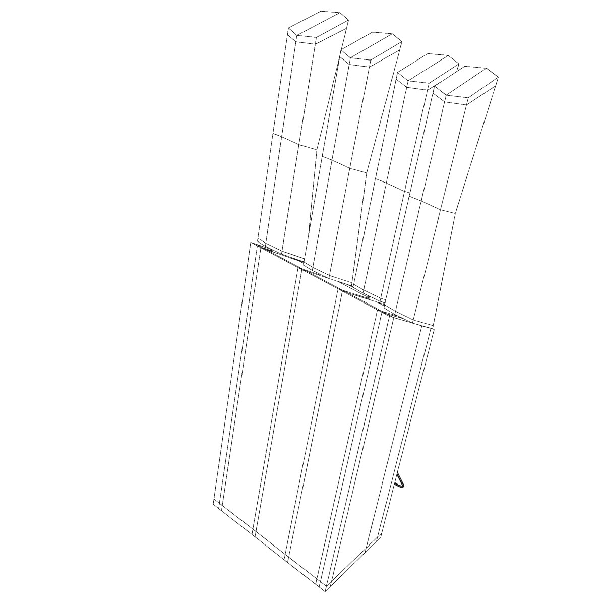 knives three in wooden box 3D model_11