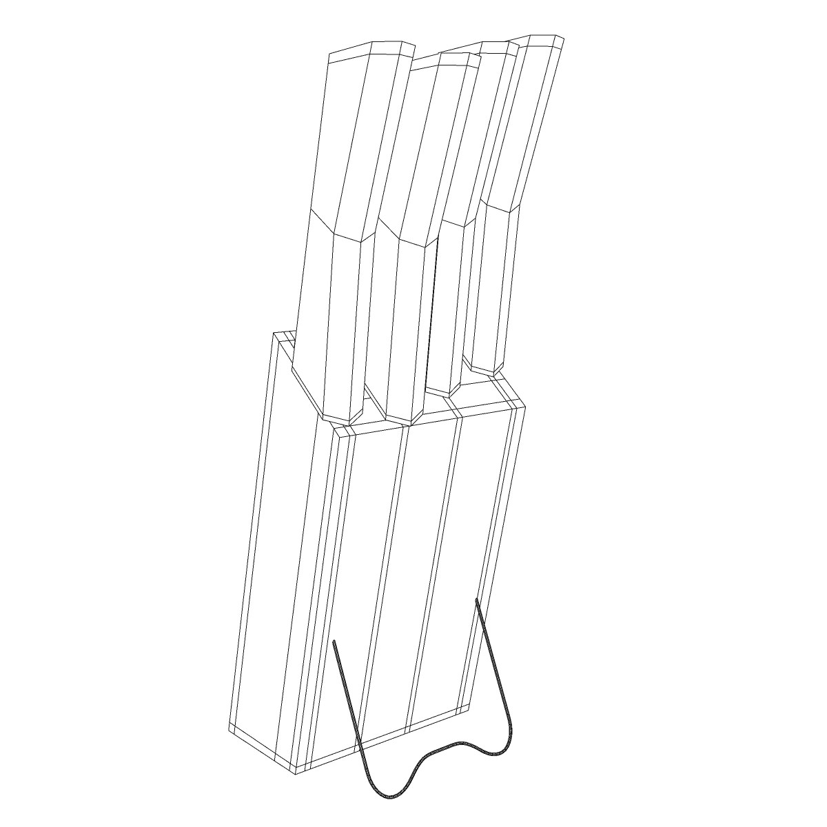 knives three in wooden box 3D model_10