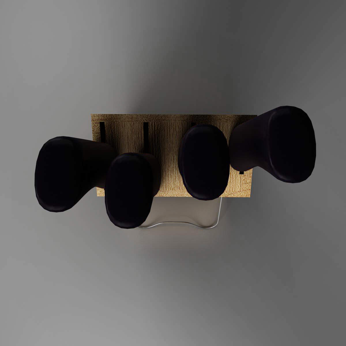 knives three in wooden box 3D model_2