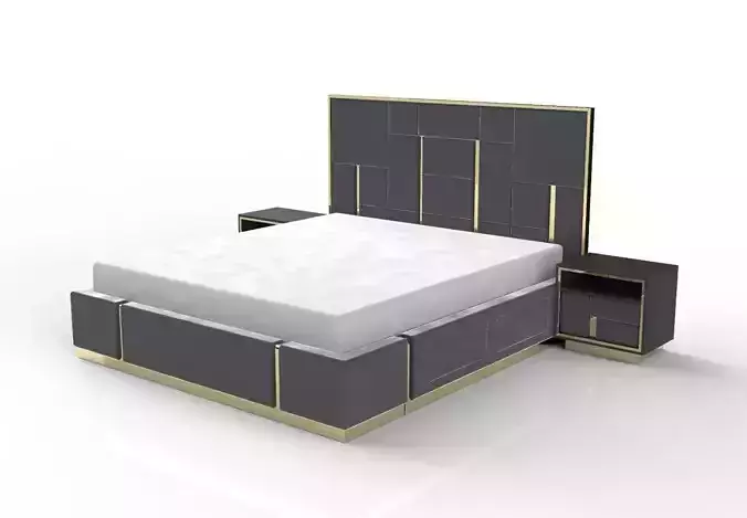 Velvet bed with matching bureaus 3D model