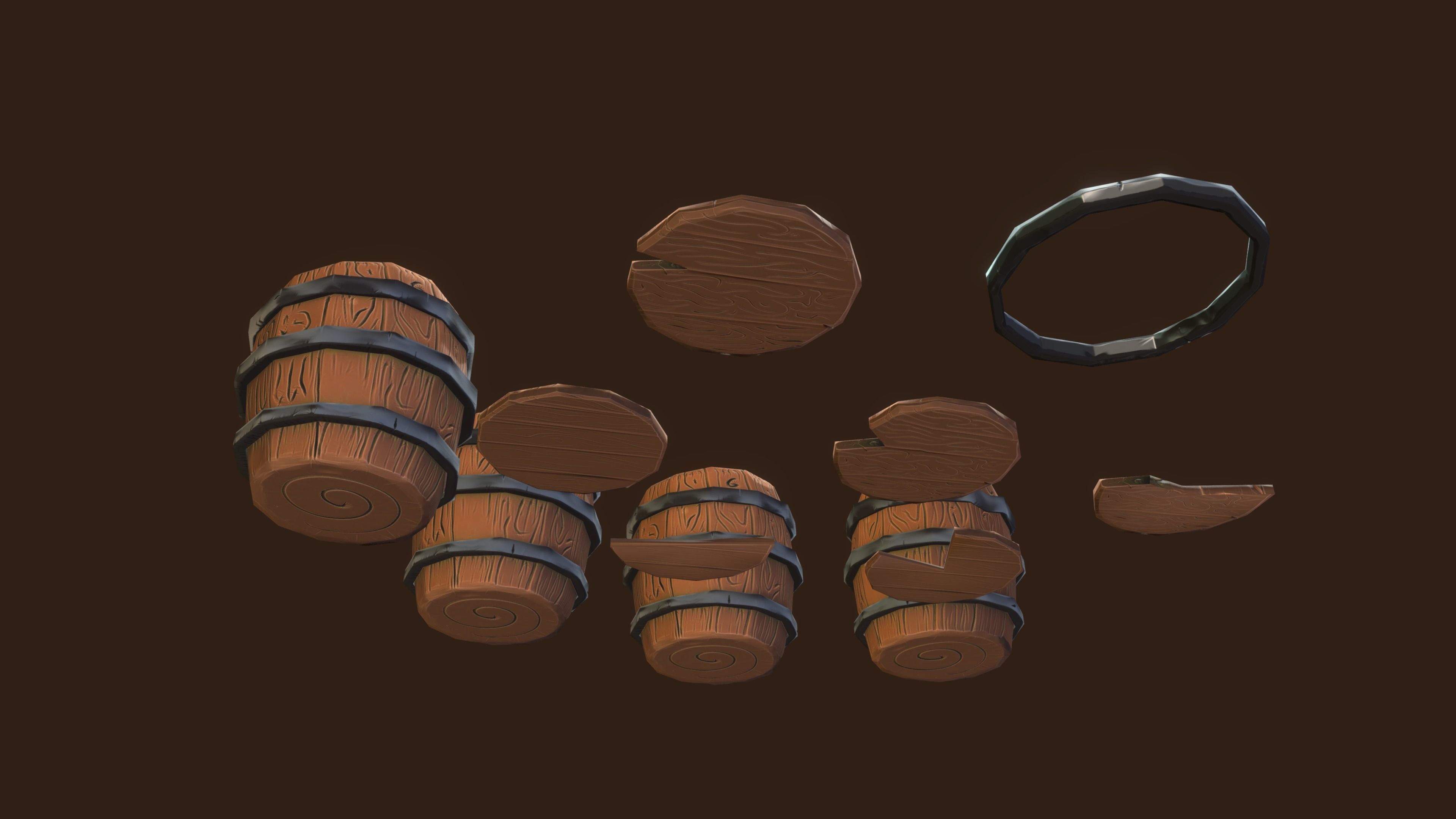 Stylized PBR Barrel 3 Pack Low-poly 3D model_4