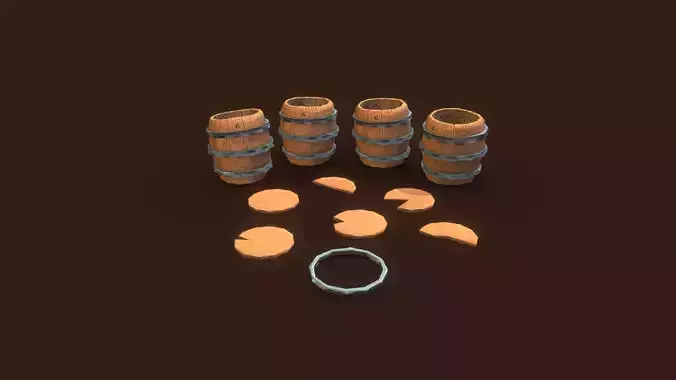Stylized PBR Barrel 3 Pack Low-poly 3D model
