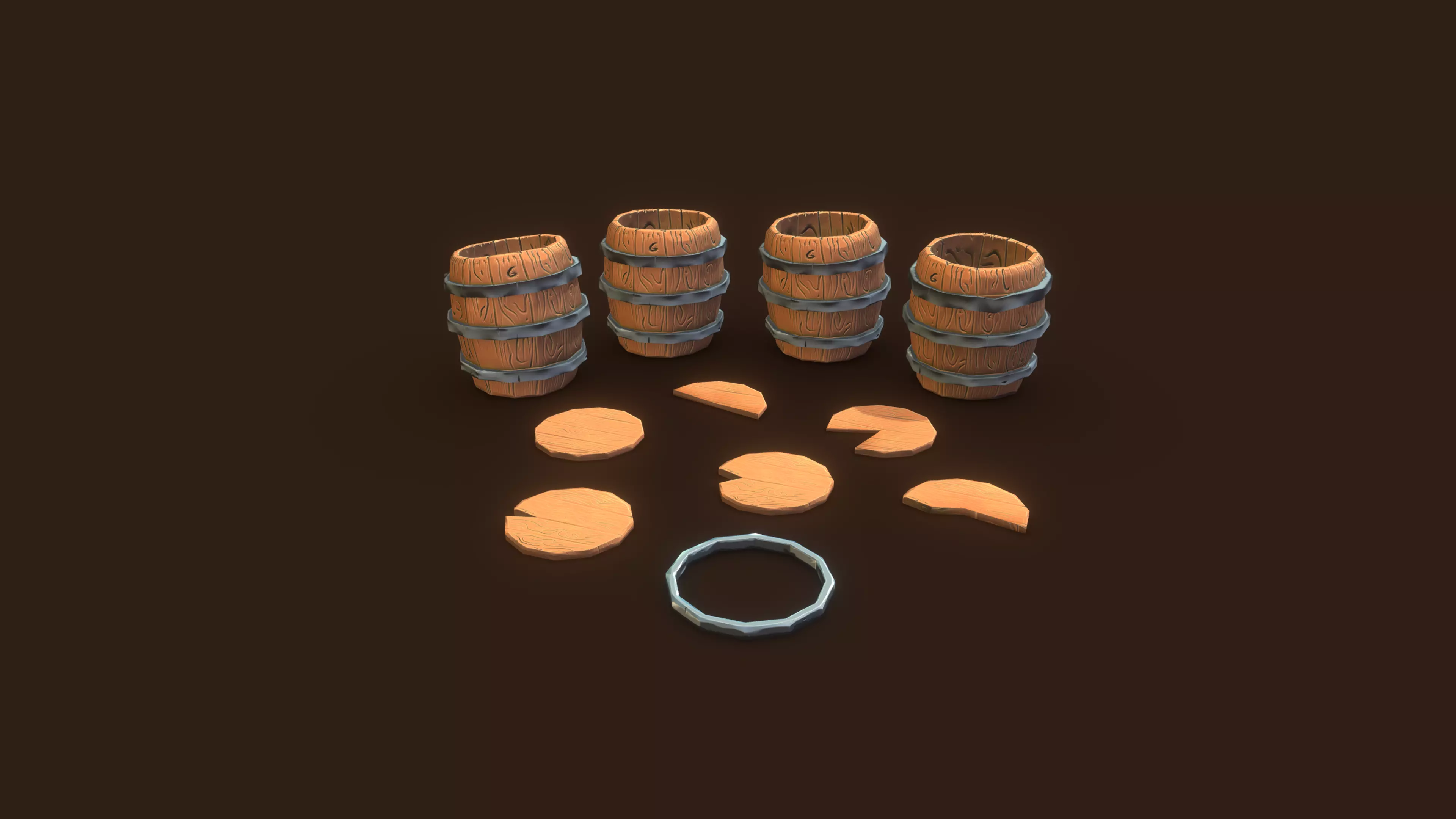 Stylized PBR Barrel 3 Pack Low-poly 3D model_0