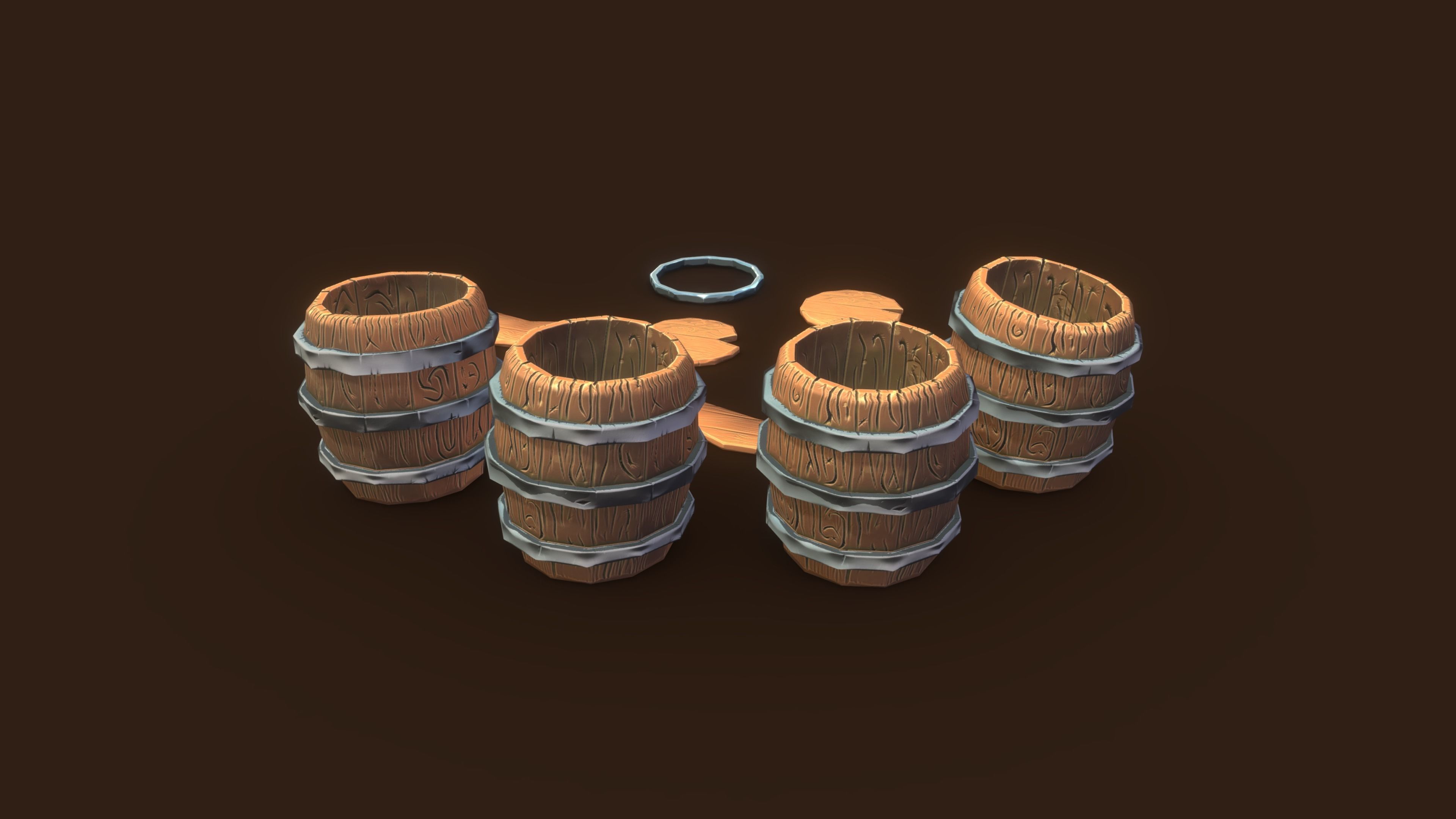 Stylized PBR Barrel 3 Pack Low-poly 3D model_1