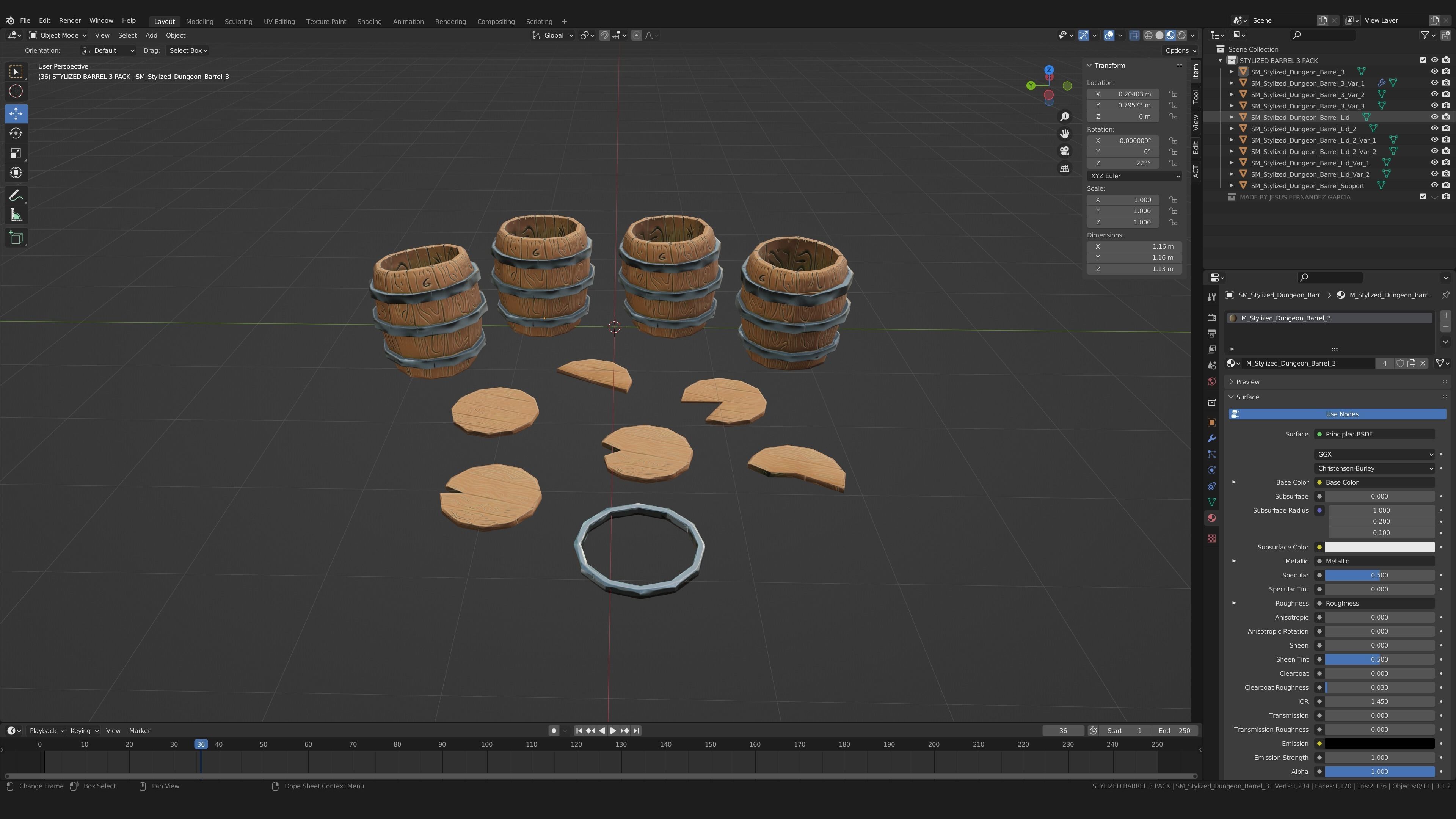 Stylized PBR Barrel 3 Pack Low-poly 3D model_7