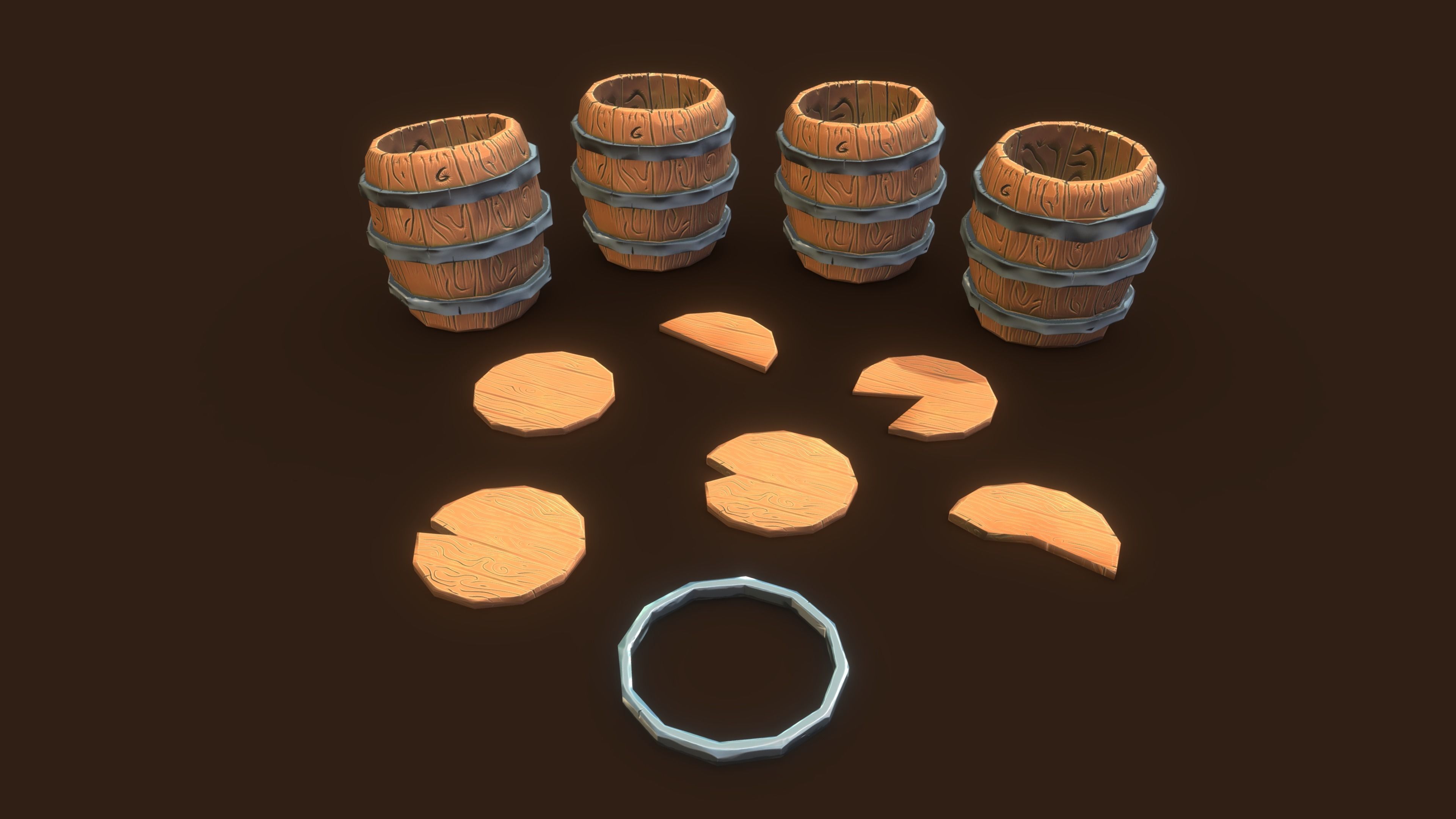 Stylized PBR Barrel 3 Pack Low-poly 3D model_5