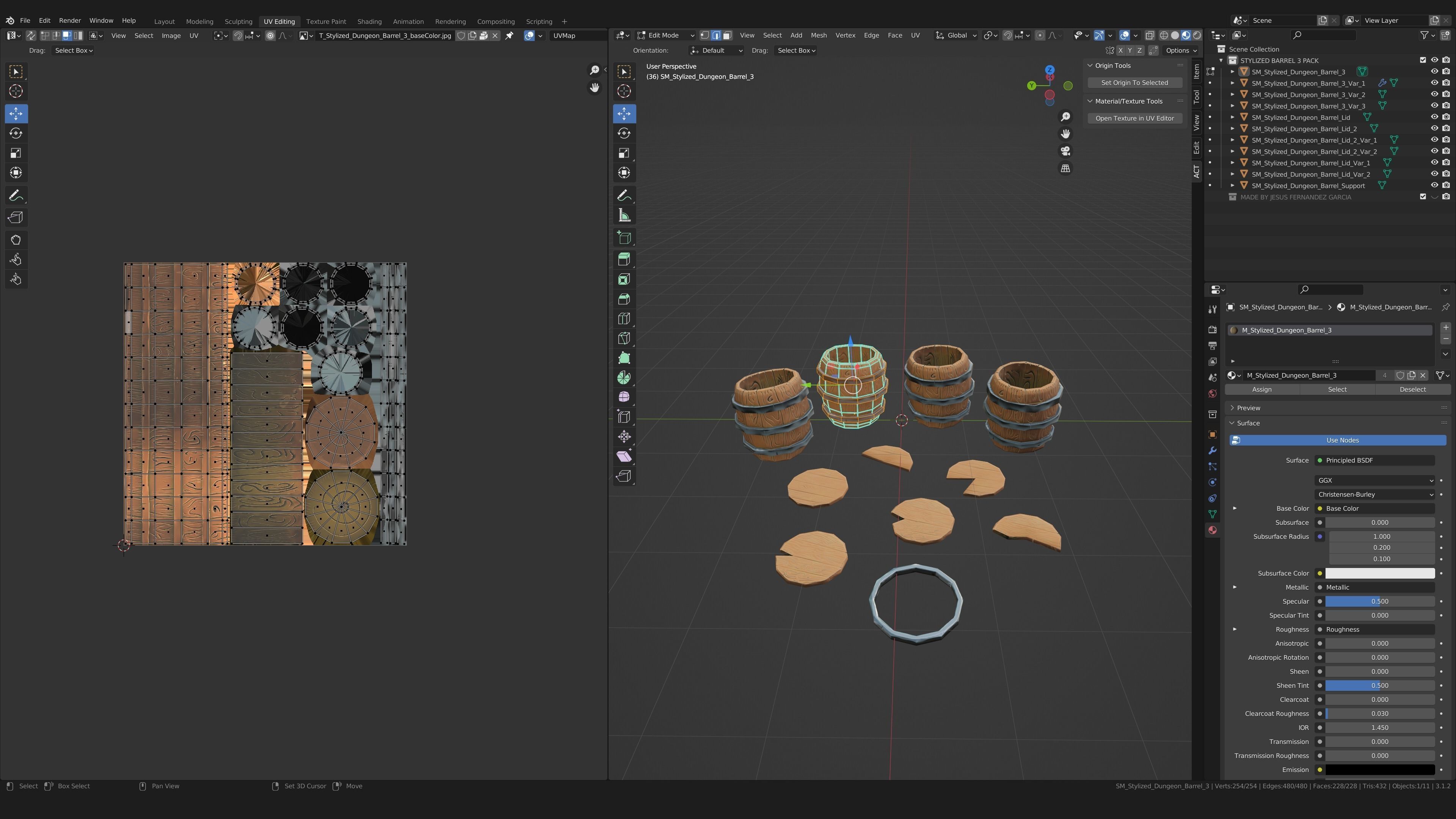 Stylized PBR Barrel 3 Pack Low-poly 3D model_6