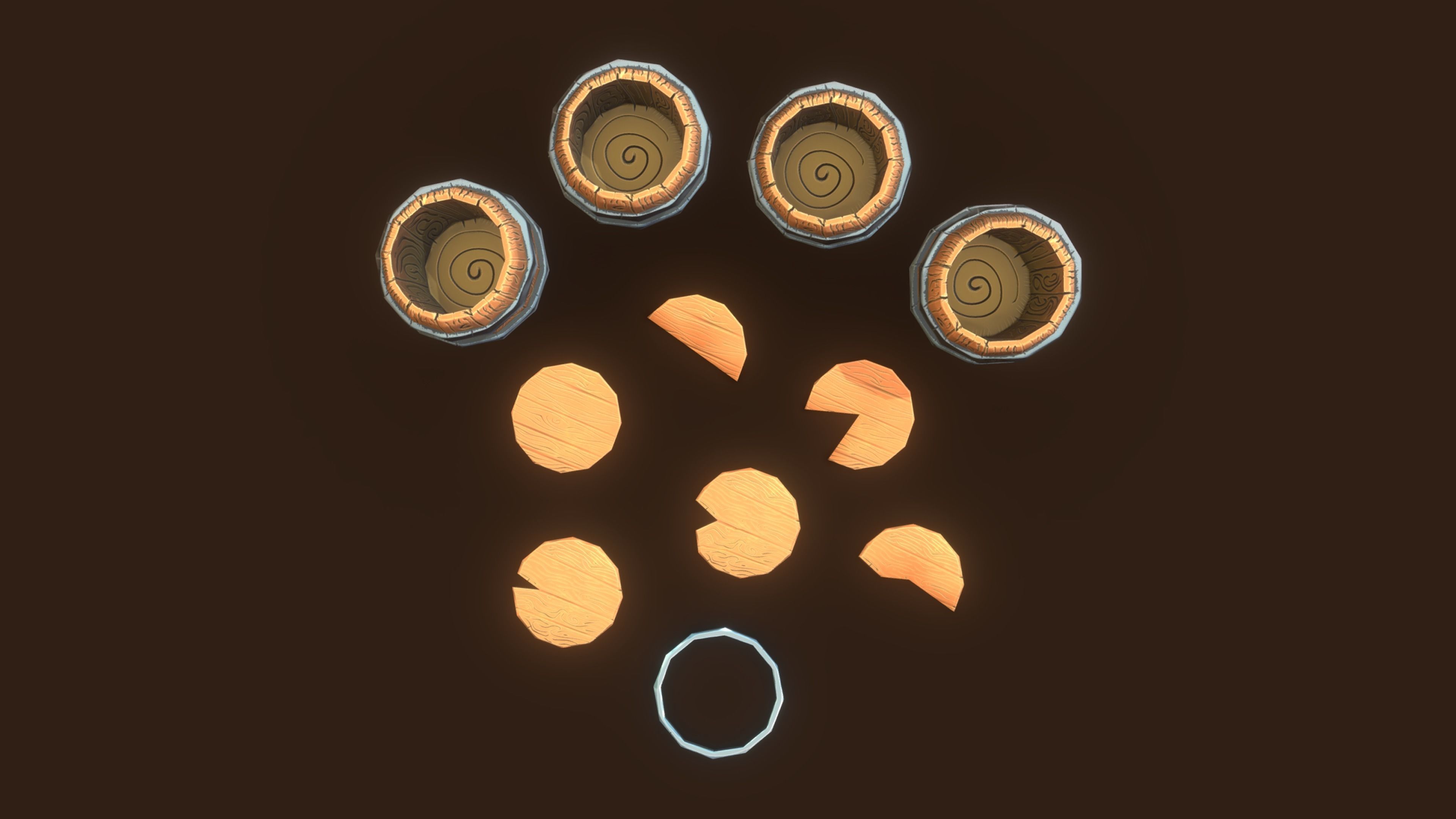 Stylized PBR Barrel 3 Pack Low-poly 3D model_2