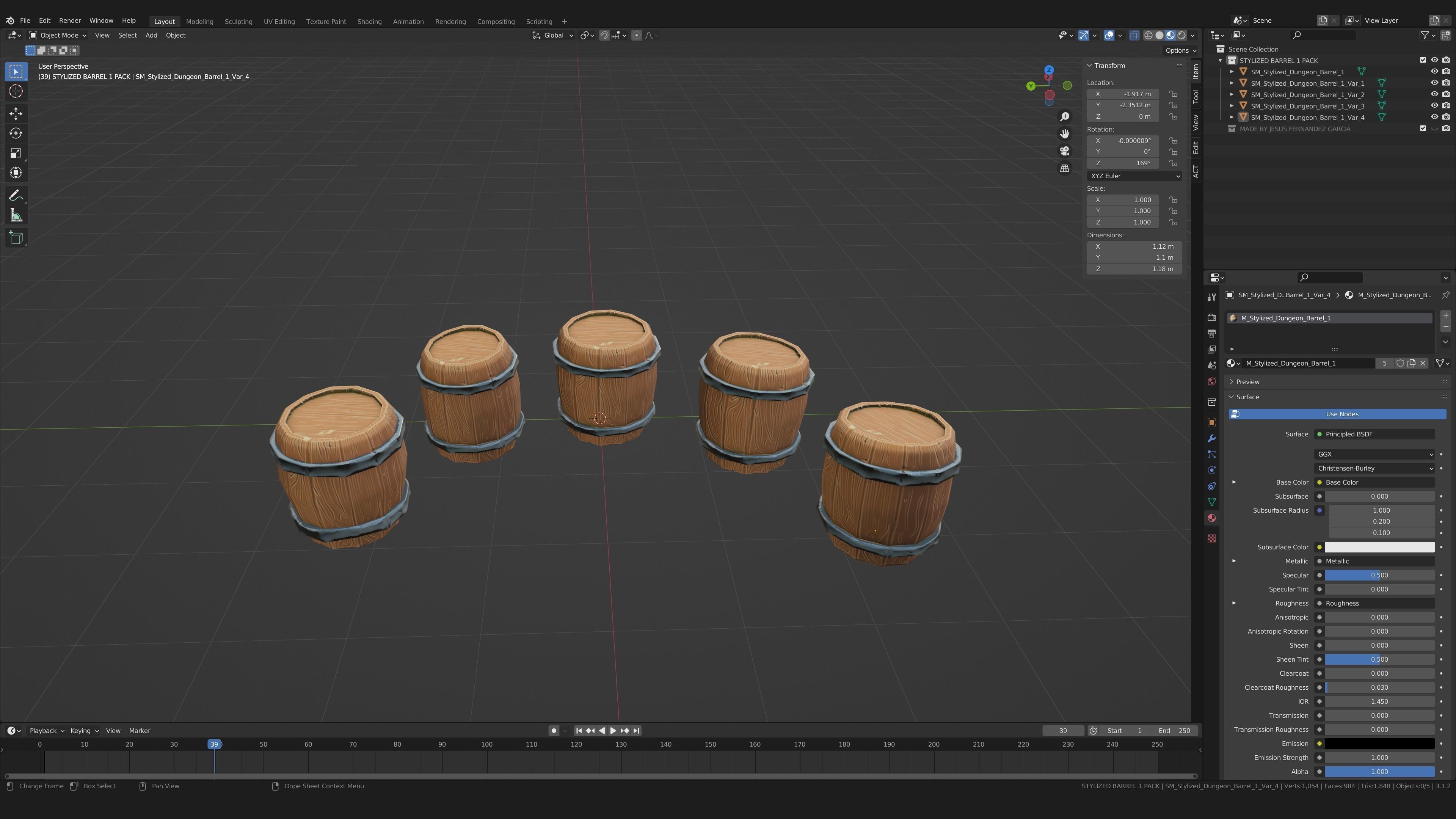 Stylized PBR Barrel 1 Pack Low-poly 3D model_6