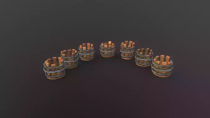 Stylized PBR Barrel Destroyed Low-poly 3D model