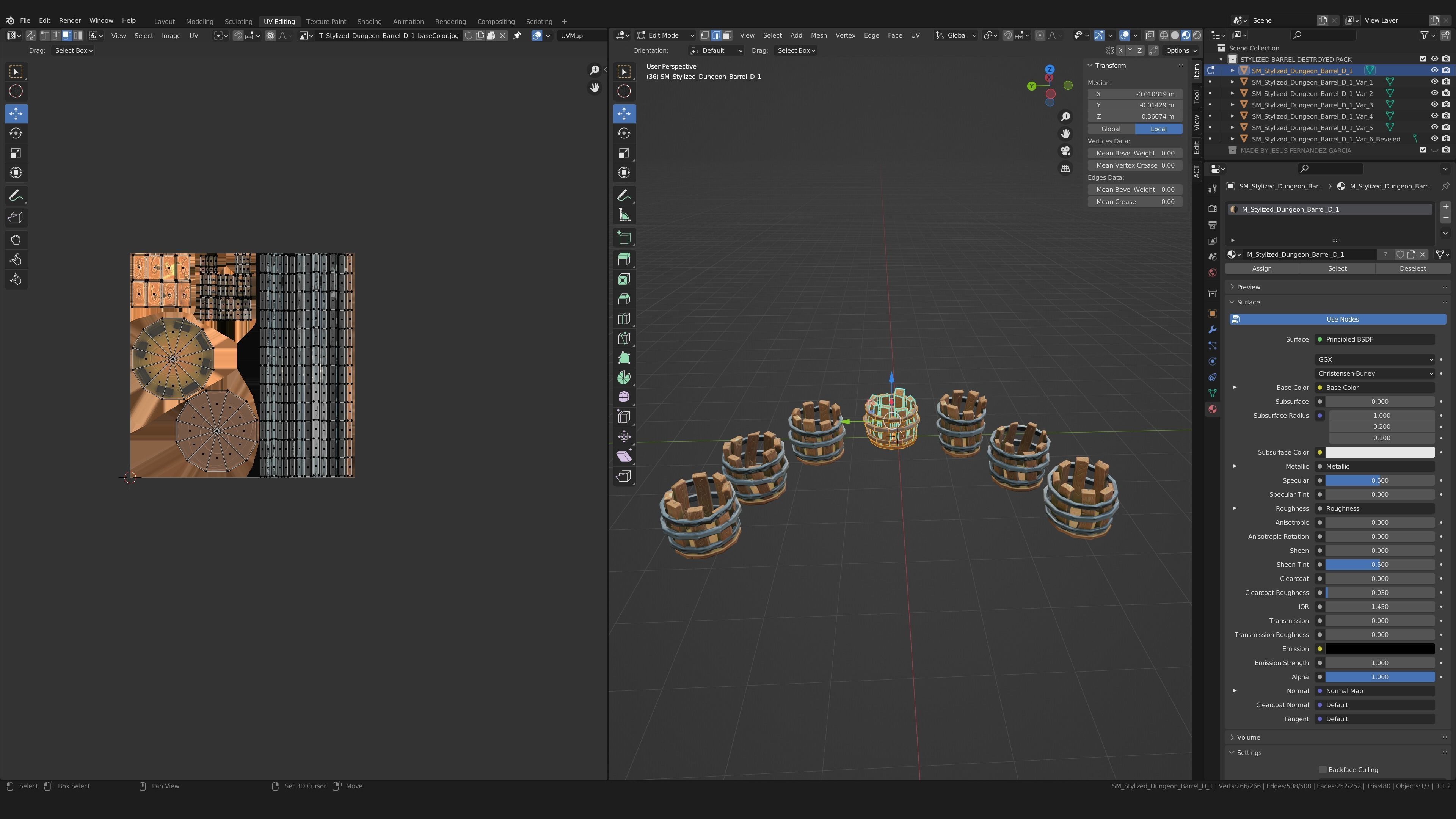 Stylized PBR Barrel Destroyed Low-poly 3D model_7