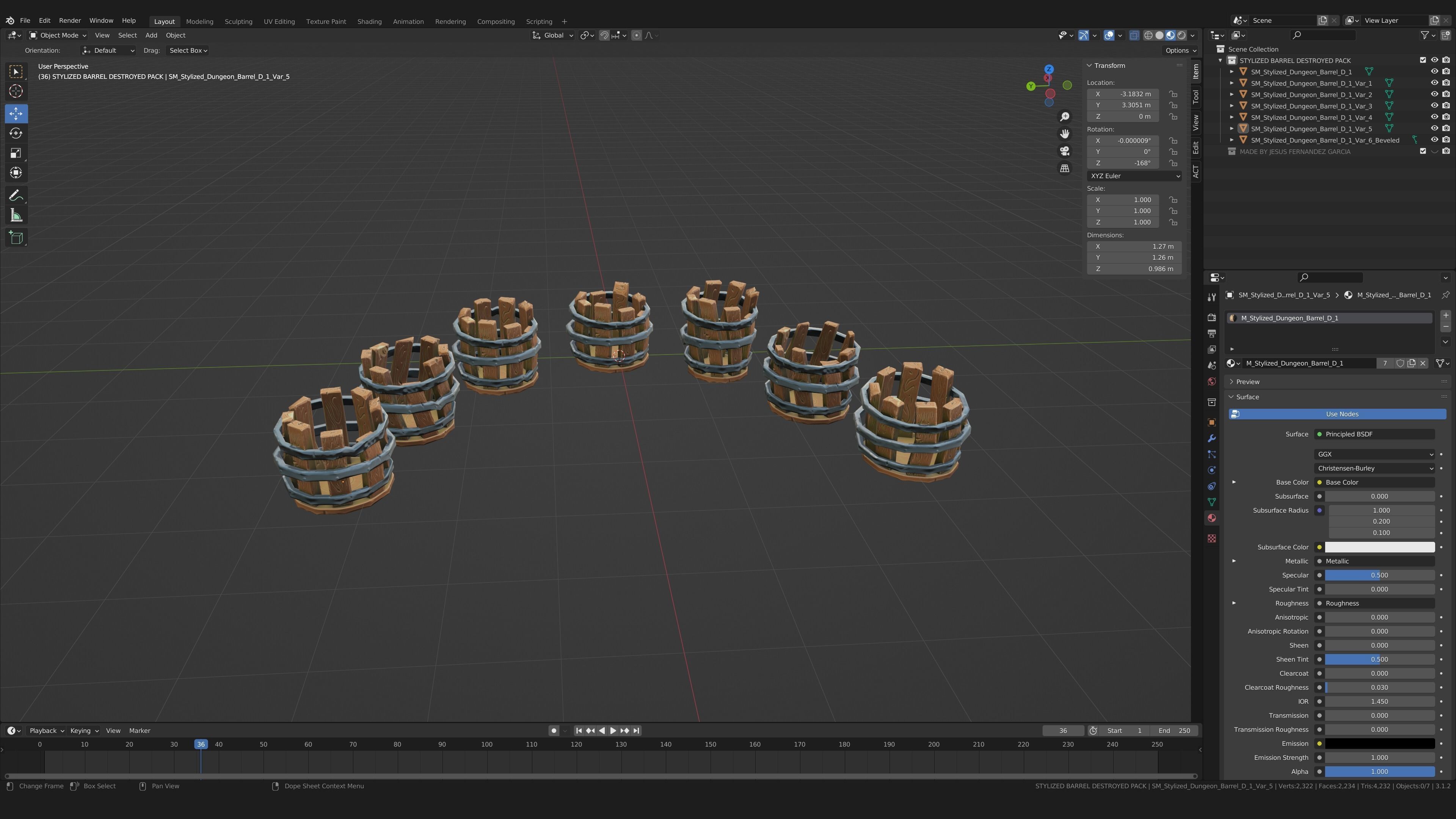 Stylized PBR Barrel Destroyed Low-poly 3D model_6