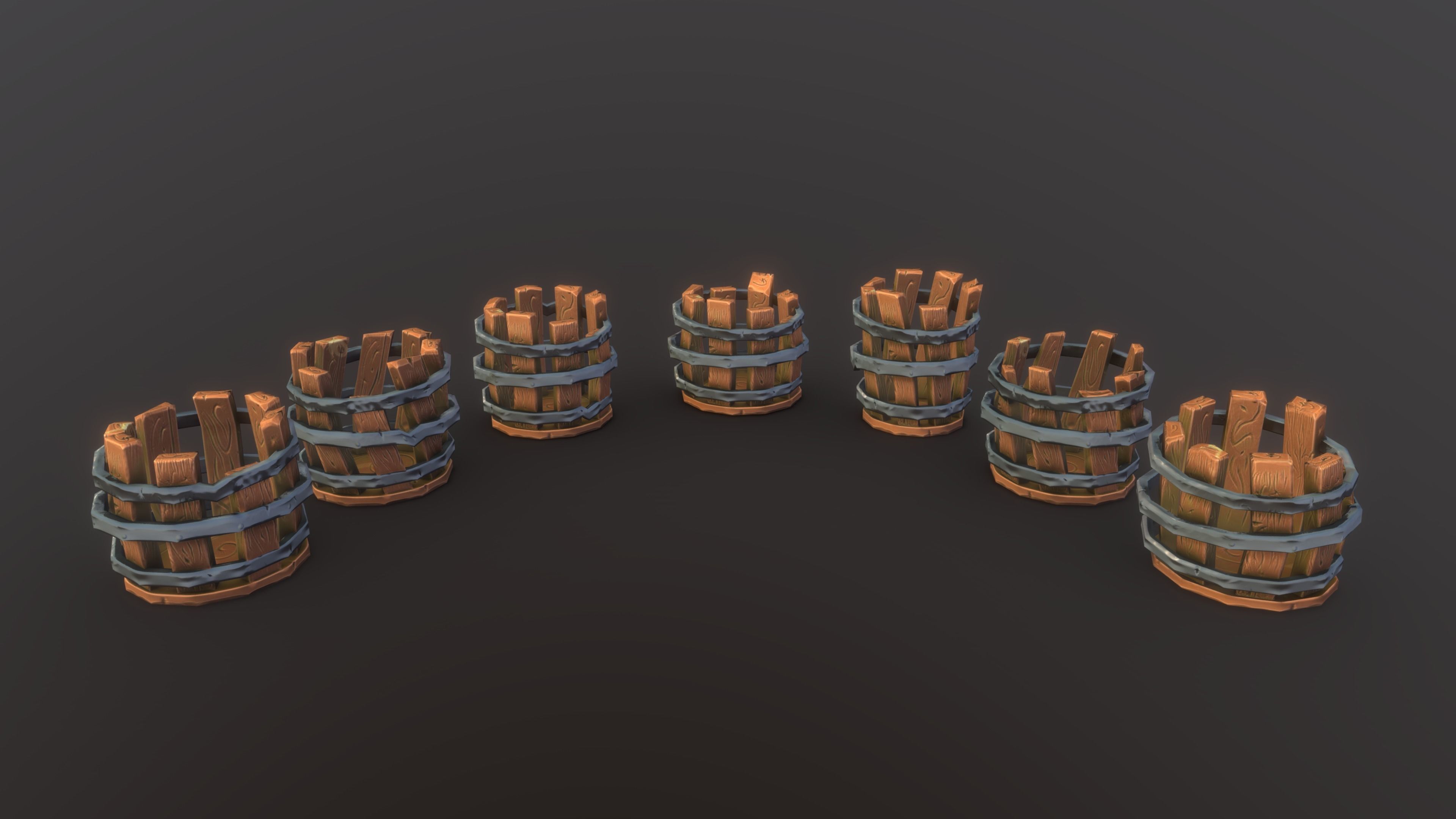 Stylized PBR Barrel Destroyed Low-poly 3D model_1